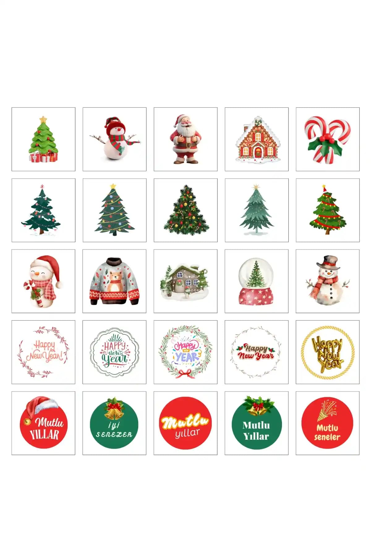 Bimotif 175 Adet Renkli Yılbaşı Sticker Seti Dekorasyon ve Eğlence İçin Uygun