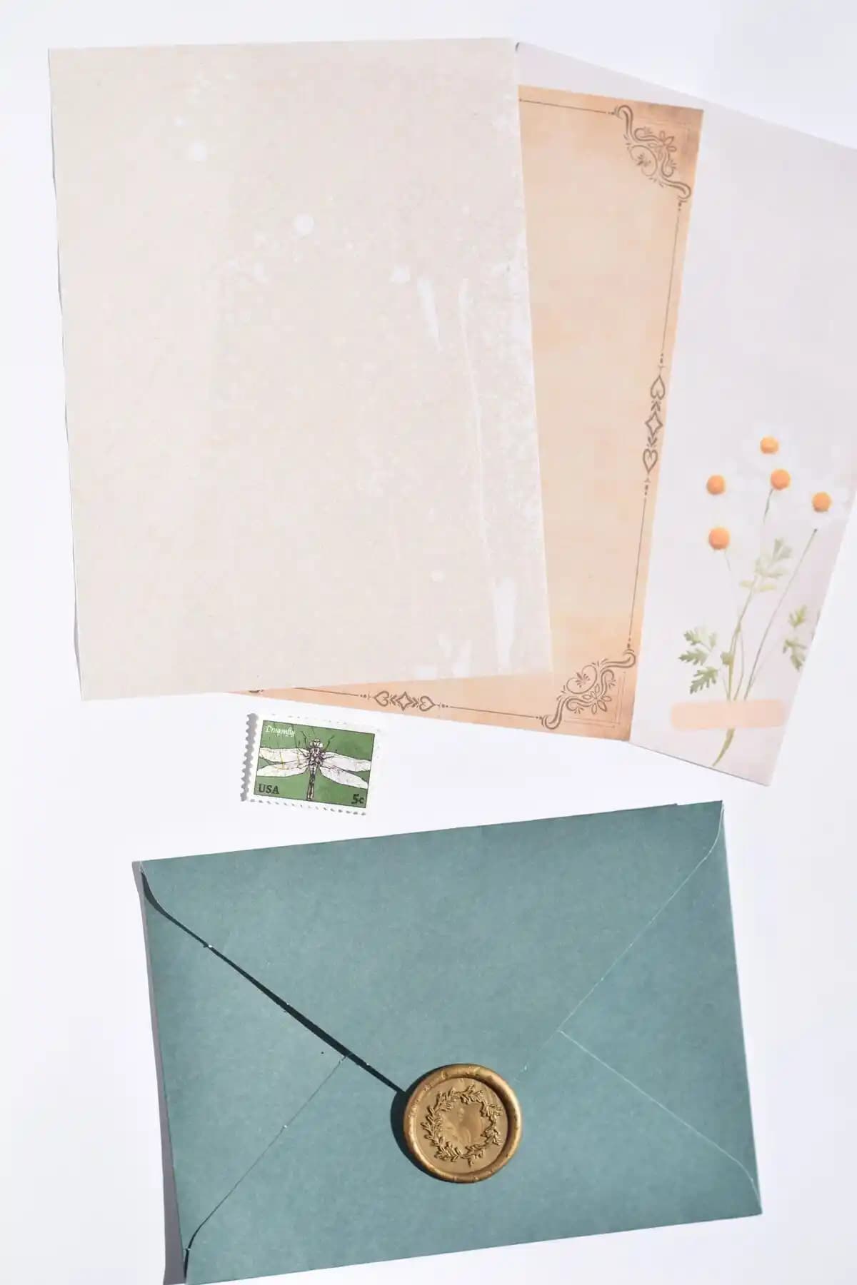 GÖKÇETasarım Vintage Yeşil Zarflı Mühürlü Mektup Seti Estetik ve Kullanışlı Tasarım