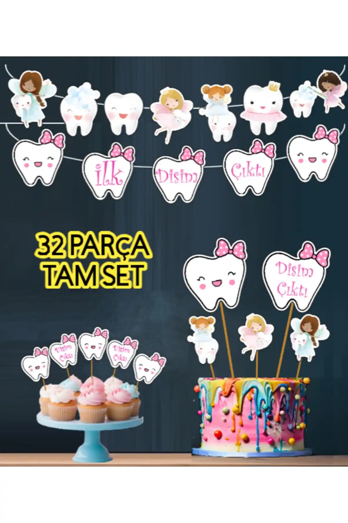 Hiras Dizayn 32 Parça Kız Çocuk Diş Buğdayı Seti Renkli ve Dayanıklı Süsleme Malzemeleri