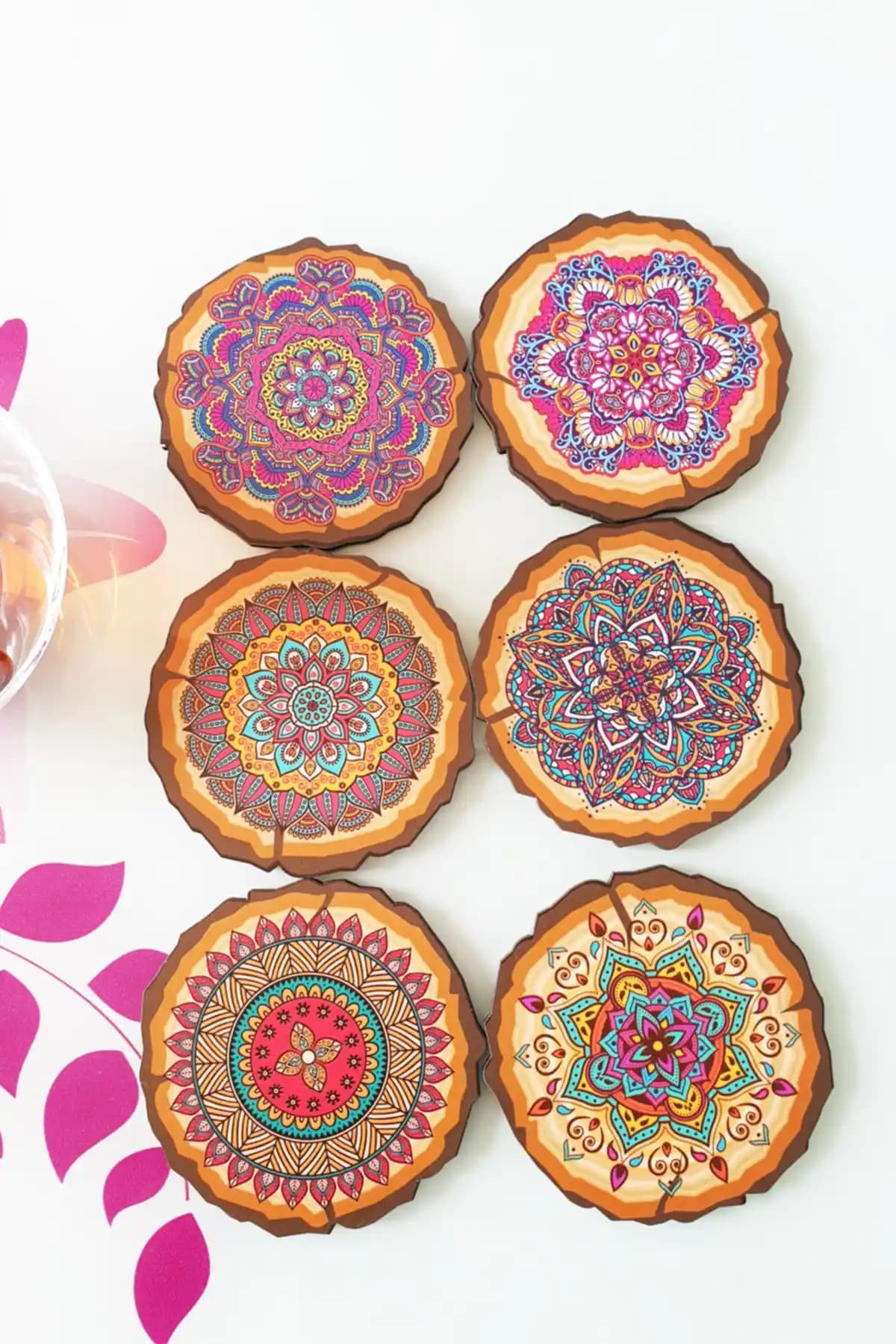 HYL 6'lı Mandala Baskılı Bardak Altlığı Seti Şık ve Renkli Sunumlar İçin Uygun