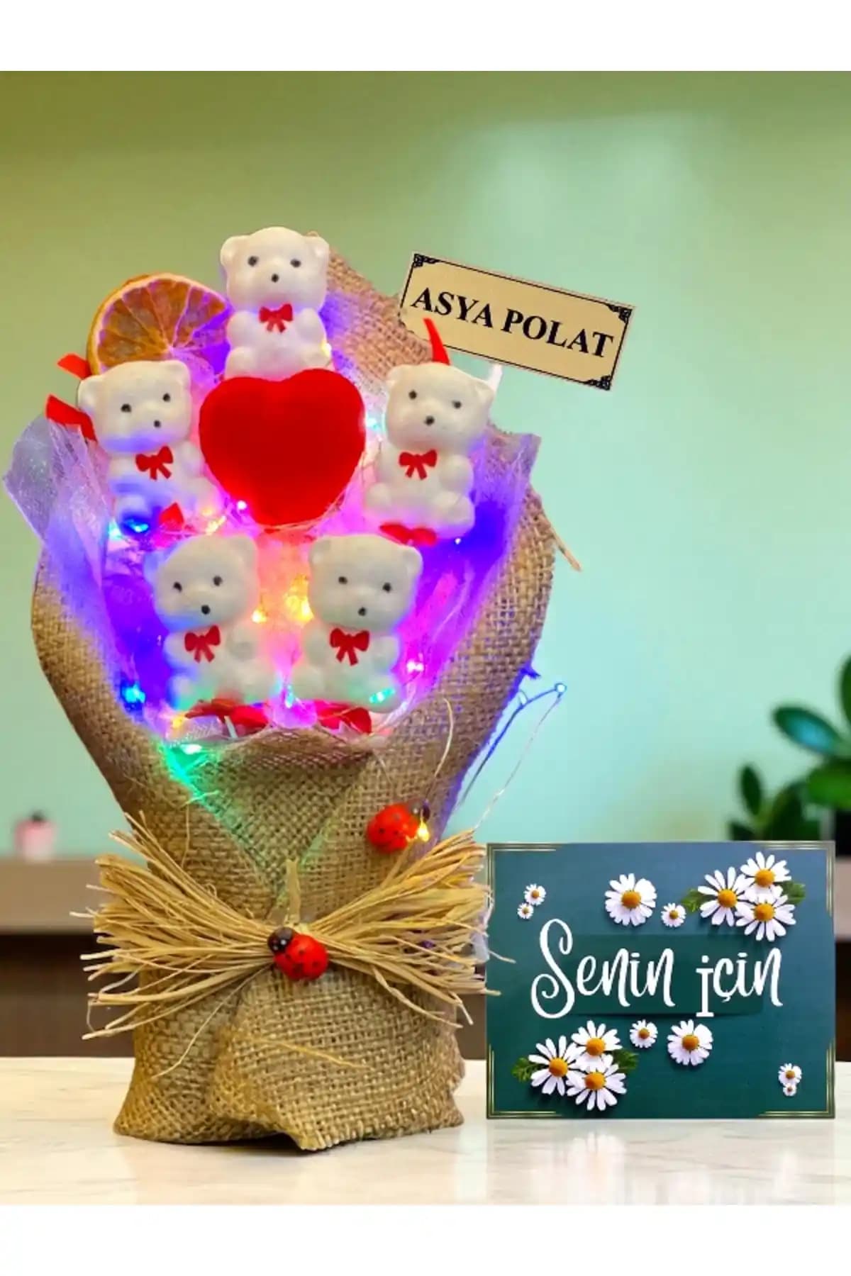 Kişiye Özel Ayıcık ve Kırmızı Kalpli Buket Aranjmanı Hediye Seçenekleri