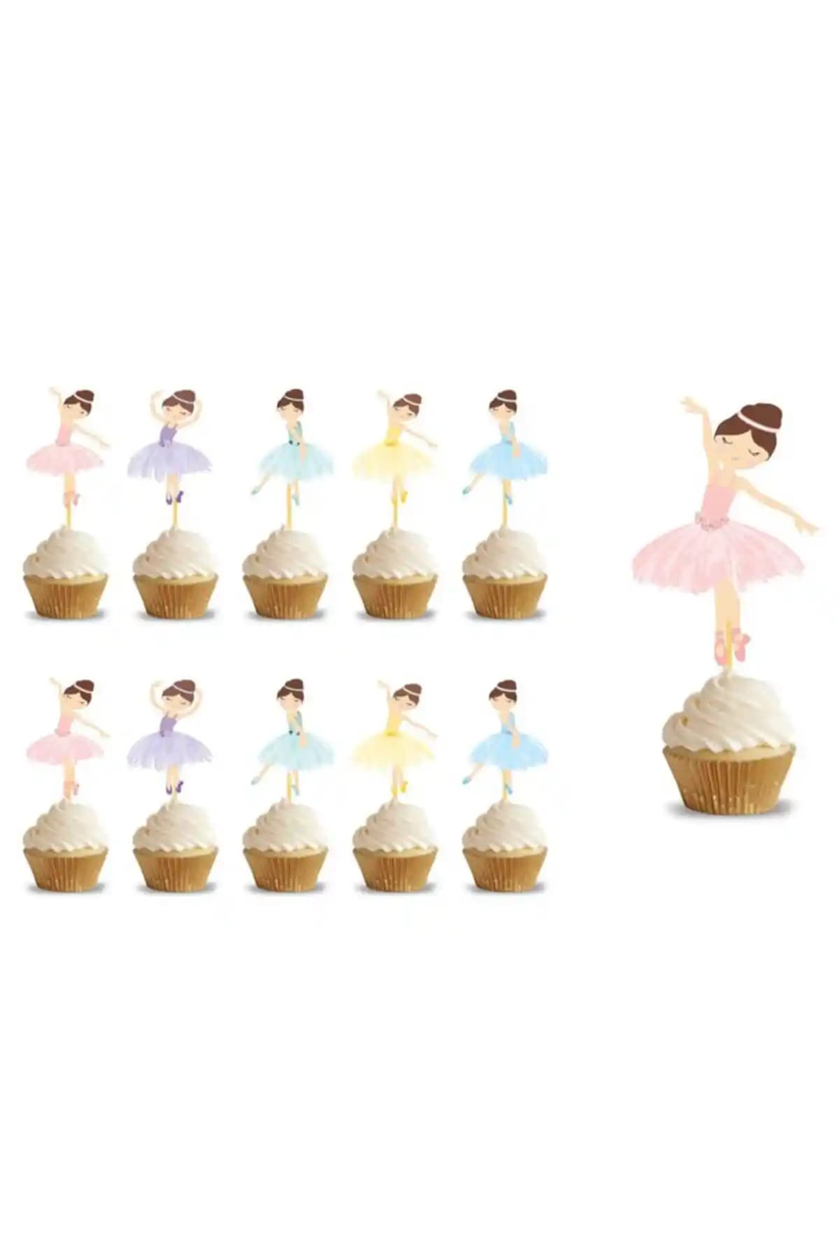 Le Mabelle Çok Renkli Balerin Figürlü Kürdan Pasta Süsü 10'lu Paket ile Pastalarınıza Zarif Dokunuş