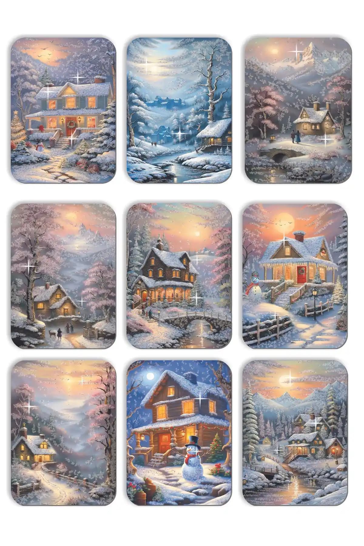 Mia Pera 9'lu Simli Yılbaşı Kartpostal Seti Nostaljik ve Renkli Tasarımıyla Öne Çıkıyor