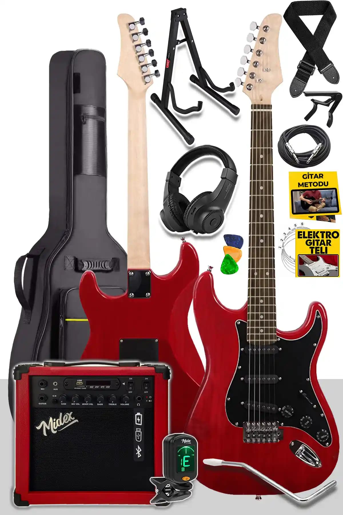 Midex RPH-30RD-25AMP Elektro Gitar Seti: 25W Amfili Profesyonel ve Başlangıç Seviyesi İçin