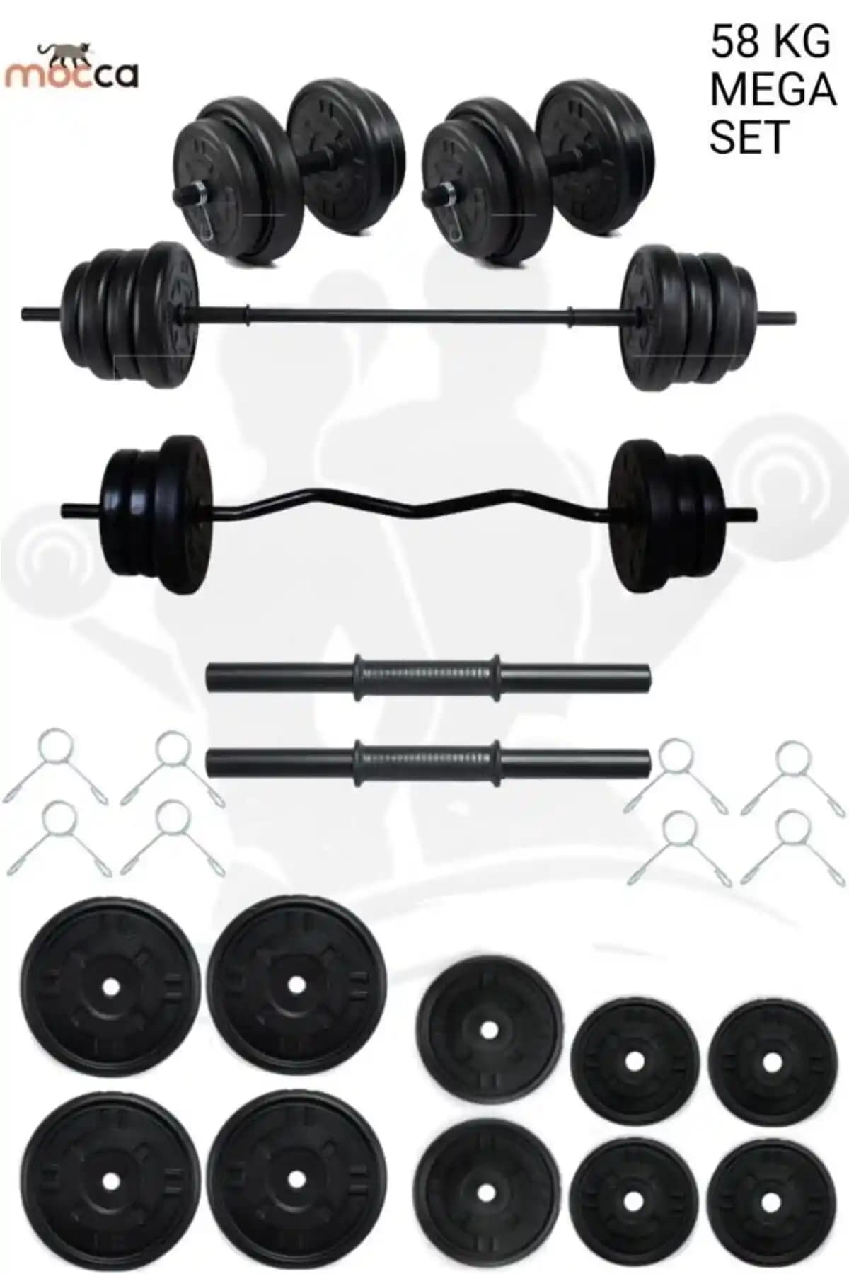 Mocca Style 58 Kg Z-Barlı Megaset Halter ve Dambıl Seti Güç ve Dayanıklılık İçin Tasarlandı