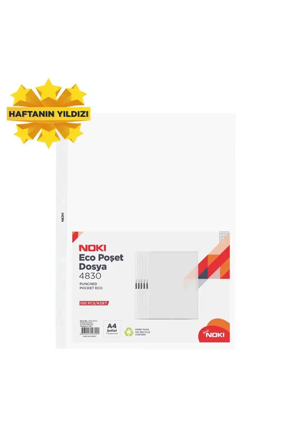 Noki 4830 Eco Delikli Poşet Dosya A4 45 Mikron dayanıklı ve çevre dostu belge saklama çözümü