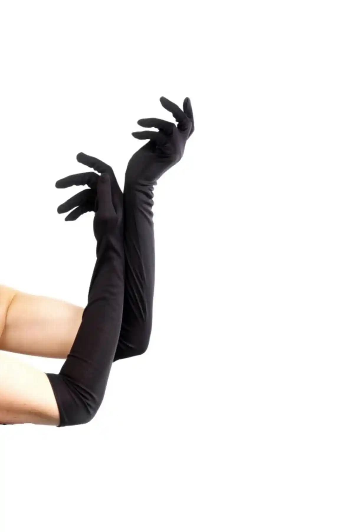 Pandoli Partidolu Uzun Boy Siyah Saten Eldiven Şıklık ve Fonksiyonellik Bir Arada