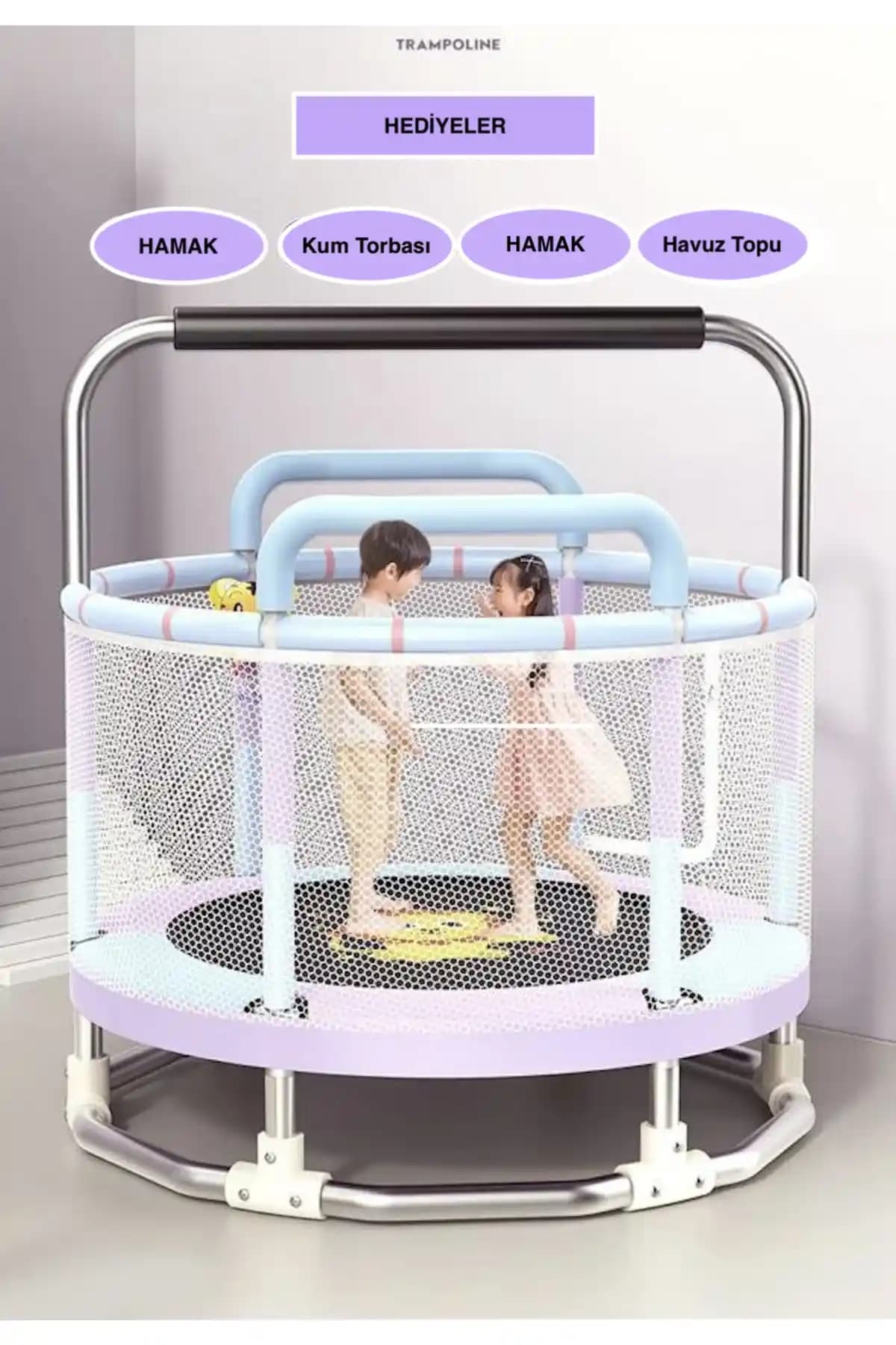 Pekial 150 cm Güvenlik Fileli Çocuk Trambolini Güvenli ve Eğlenceli Oyun Alanı