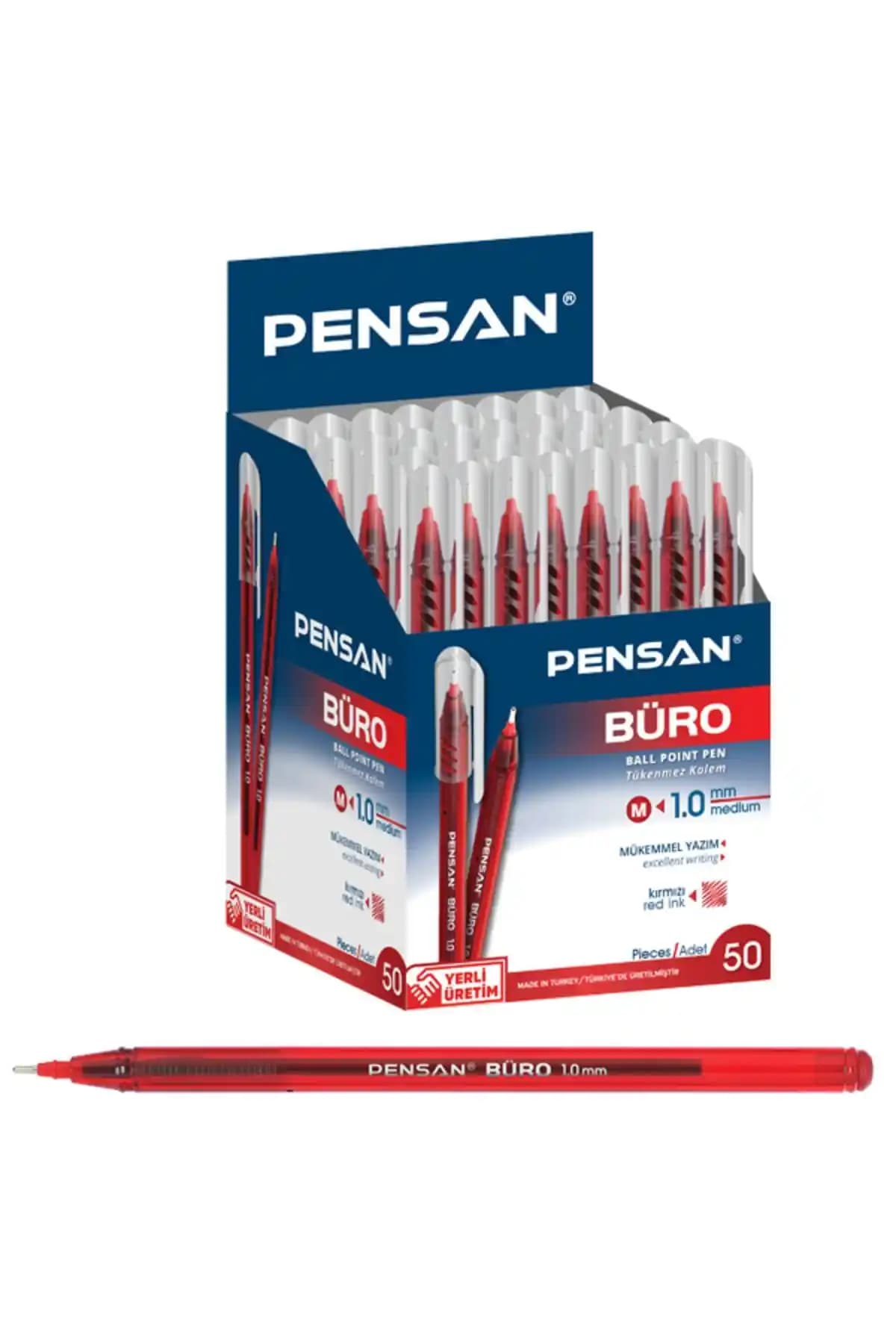 Pensan Büro Tükenmez Kalem 1.0 Mm Kırmızı 50'li Paket Profesyonel Yazım Aracı