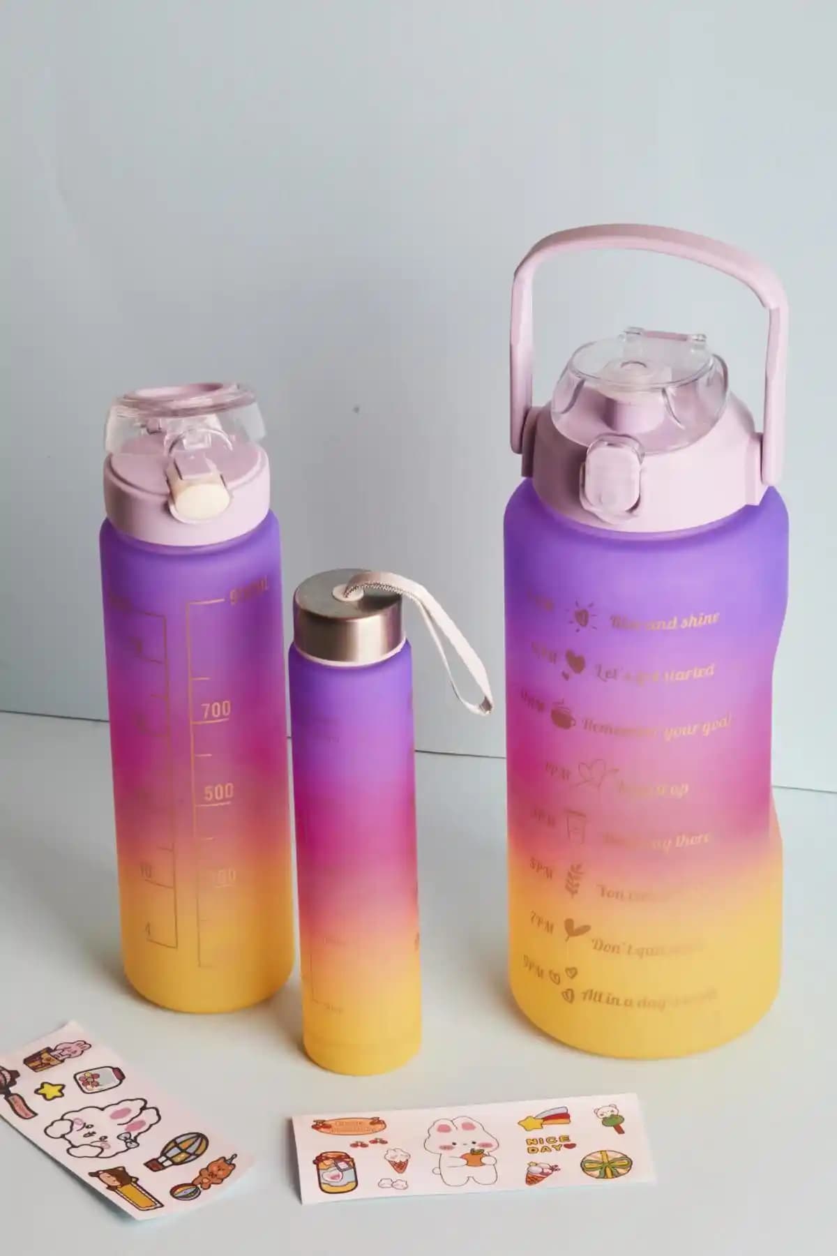 Perotti Misale Motivasyonel 3'lü Su Matarası Seti Sağlıklı ve Pratik Kullanım İçin Uygun