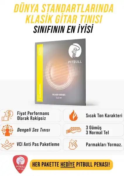 Pitbull Strings Silver Serisi SCG NT Klasik Gitar Teli: Yüksek Ses Kalitesi ve Dayanıklılık