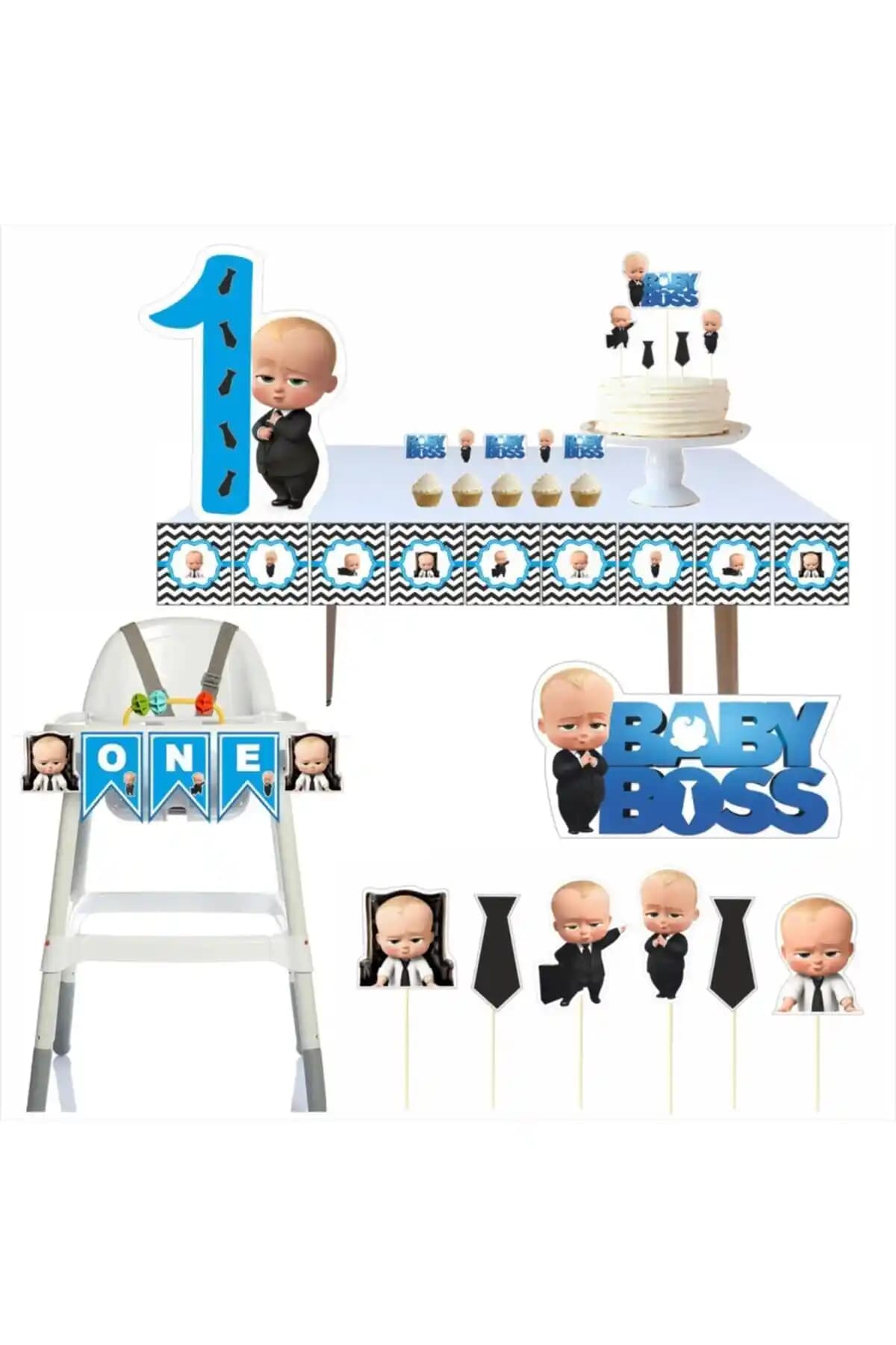 Siyah Parti Evi Patron Bebek Doğum Günü Süsleri ile Şık ve Kaliteli Dekorasyon Çözümü