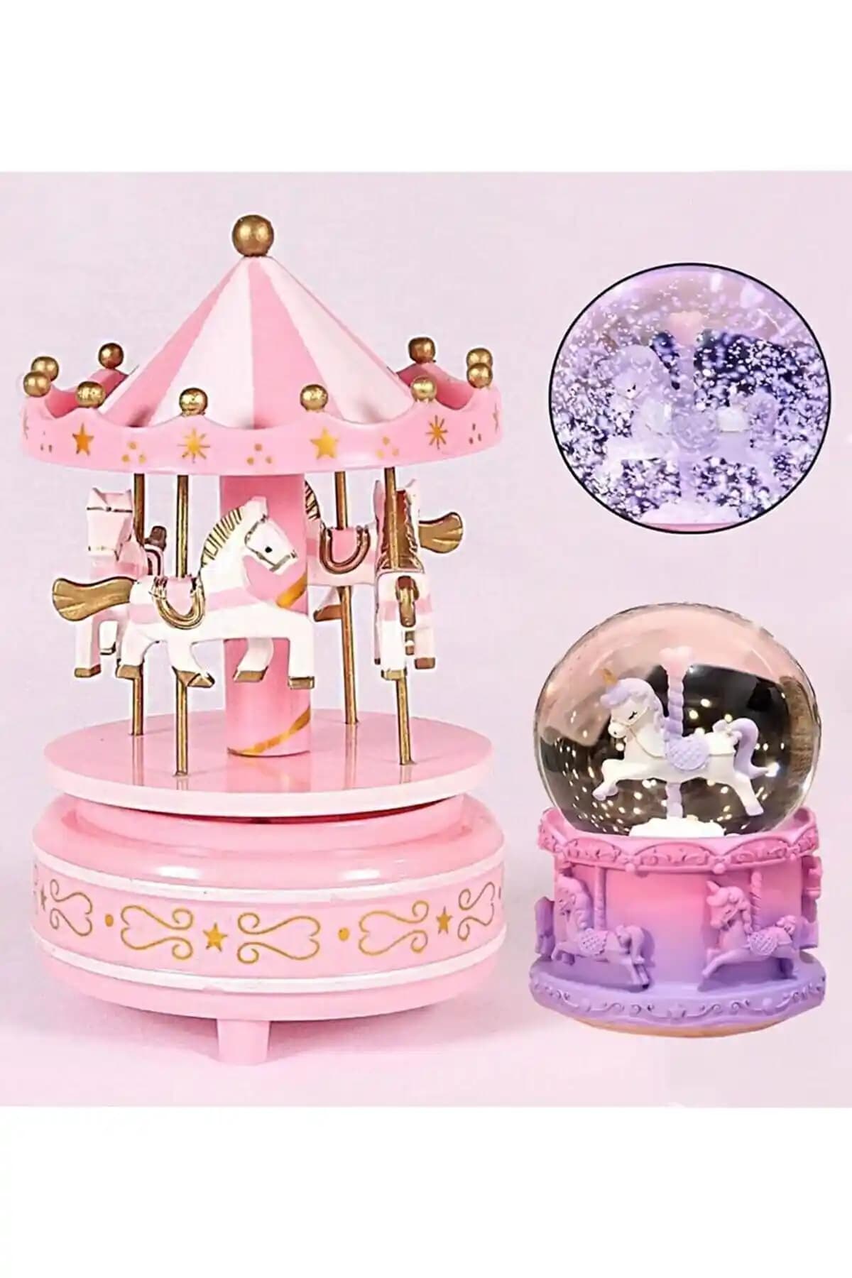 Unicorn Kar Küresi ve Atlı Karınca Müzik Kutusu Seti Dekoratif ve Hediye Seçenekleri