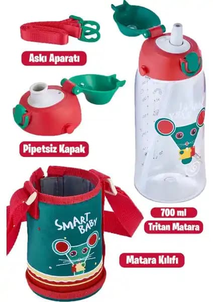 Uzspace Kılıflı 2 Kapaklı Tritan Su Matarası Sağlıklı ve Pratik Kullanım İçin Uygun