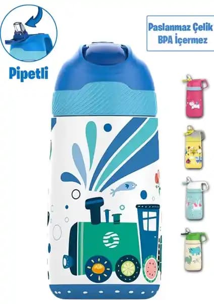 Vagonlife Çocuk 350 ml Pipetli Çelik Matara Sağlam ve Şık Tasarımıyla Günlük Kullanım İçin Uygun