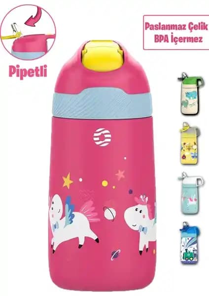 Vagonlife Çocuk 350 ml Pipetli Çelik Matara Sağlıklı ve Şık Tasarım