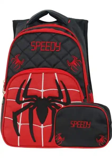Waddell Erkek Çocuklar İçin Dayanıklı ve Güvenli Örümcek Nakışlı Okul ve Beslenme Çantası