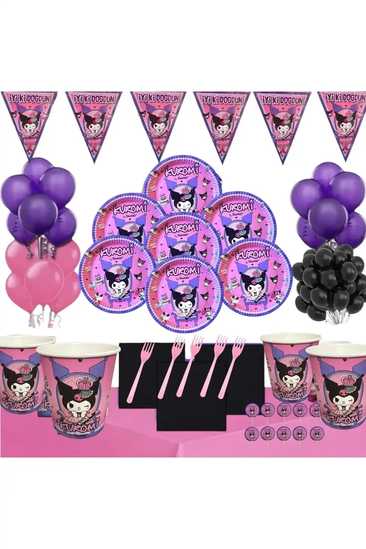 Yogi Parti Kuromi 16 Kişilik Doğum Günü Seti Renkli ve Eğlenceli Parti Malzemeleri
