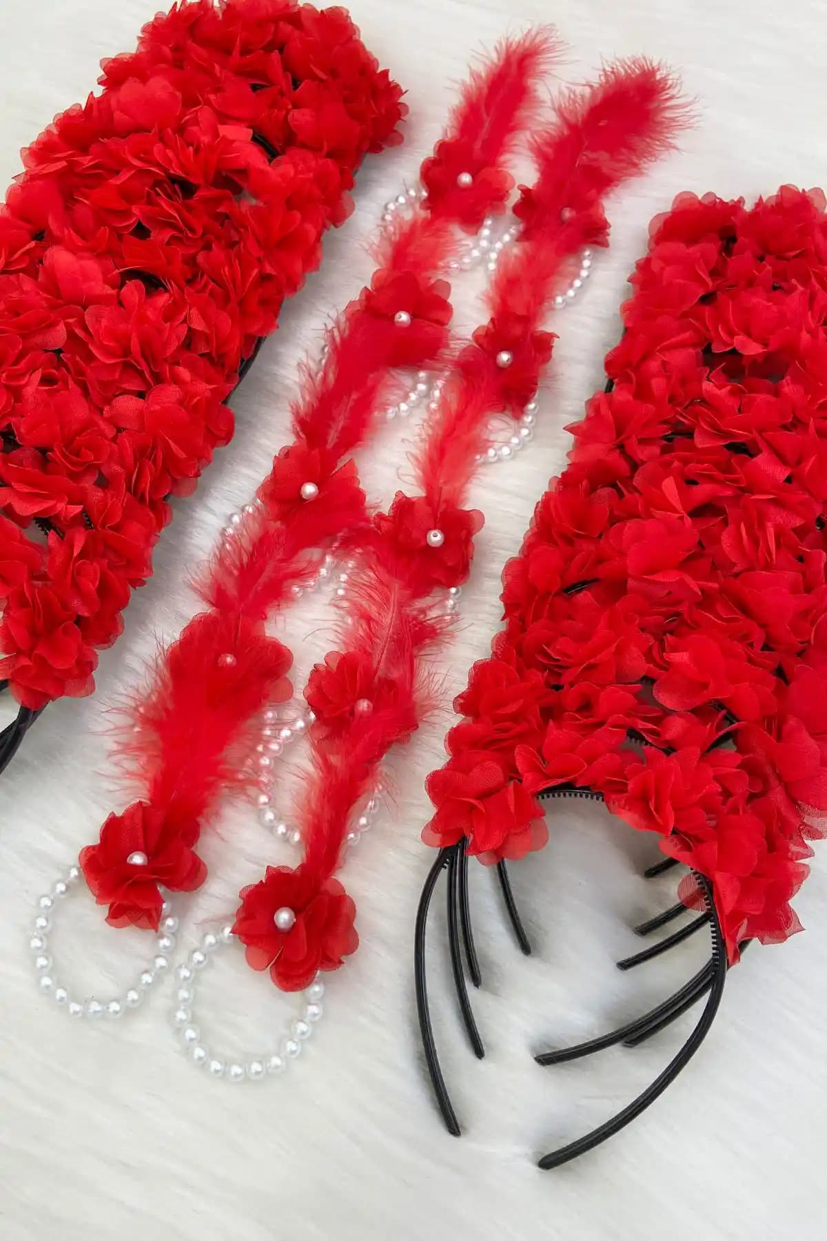 ZEYMERADE Kırmızı Nedime Bilekliği ve Tacı Seti Düğün ve Bekarlığa Veda Partileri İçin