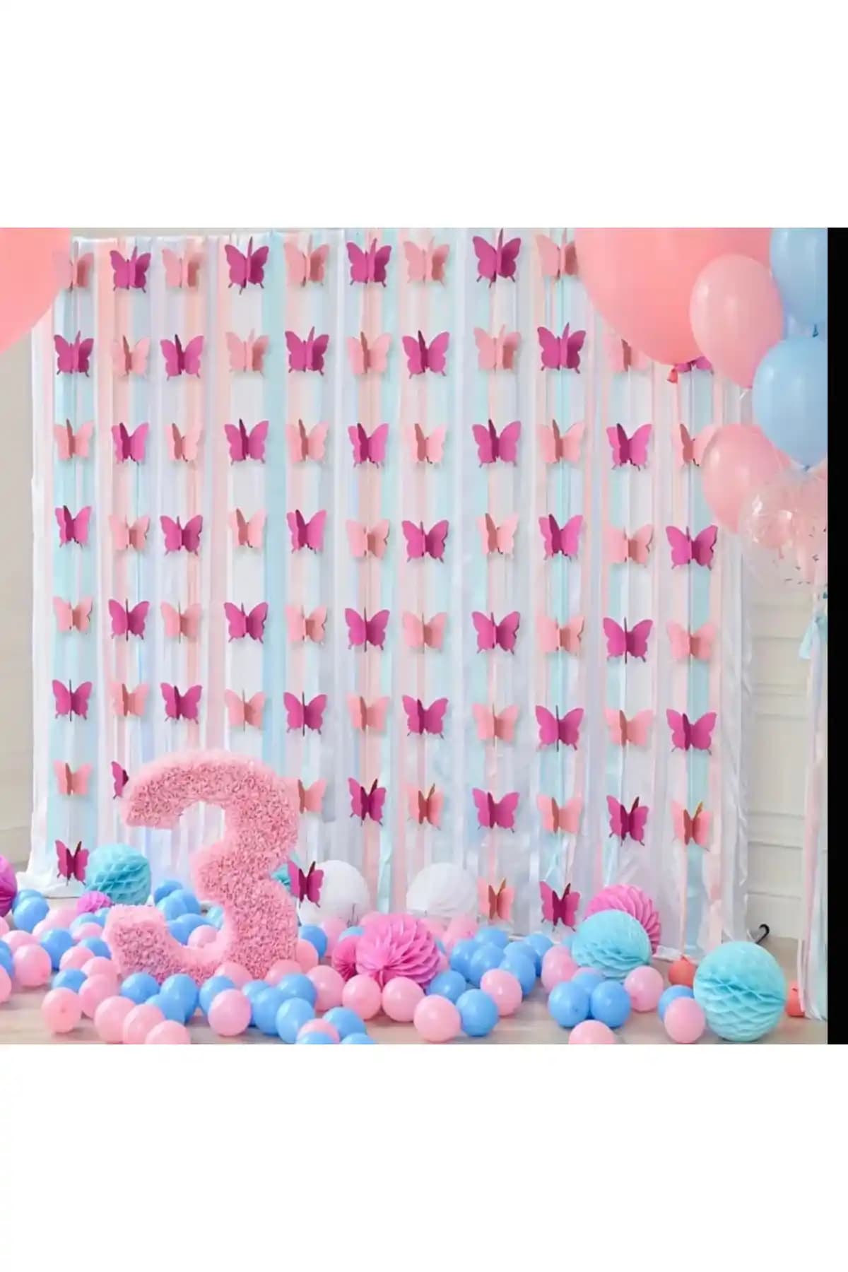 4 Metre Doğum Günü ve Parti Dekorasyonu 3D Kelebek Figürleri ile Canlı Atmosfer