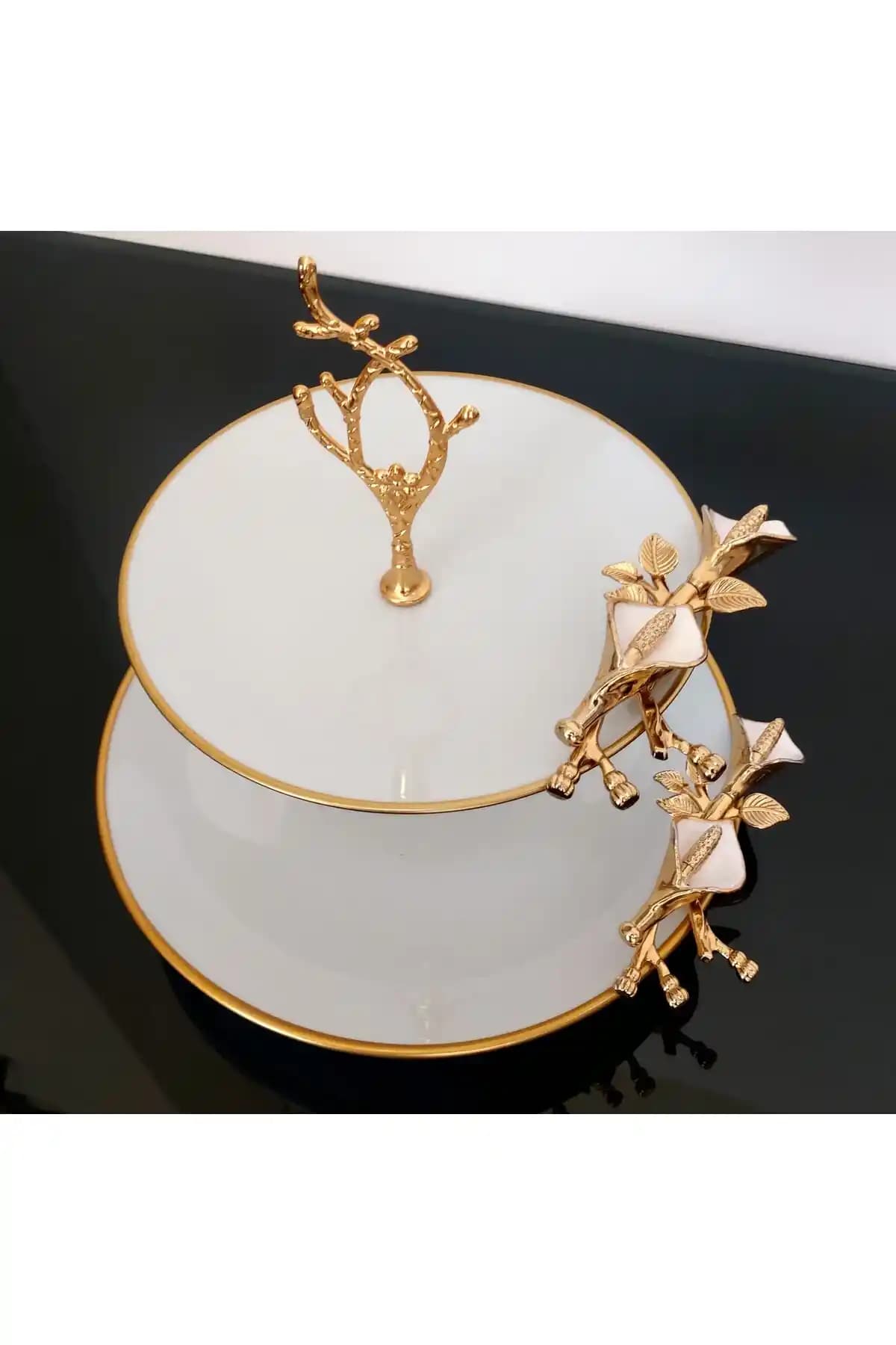 Atabey Home Porselen Ayaklı Gala Çiçekli ve Lale Kurabiyelik Şık ve Dayanıklı Tasarım