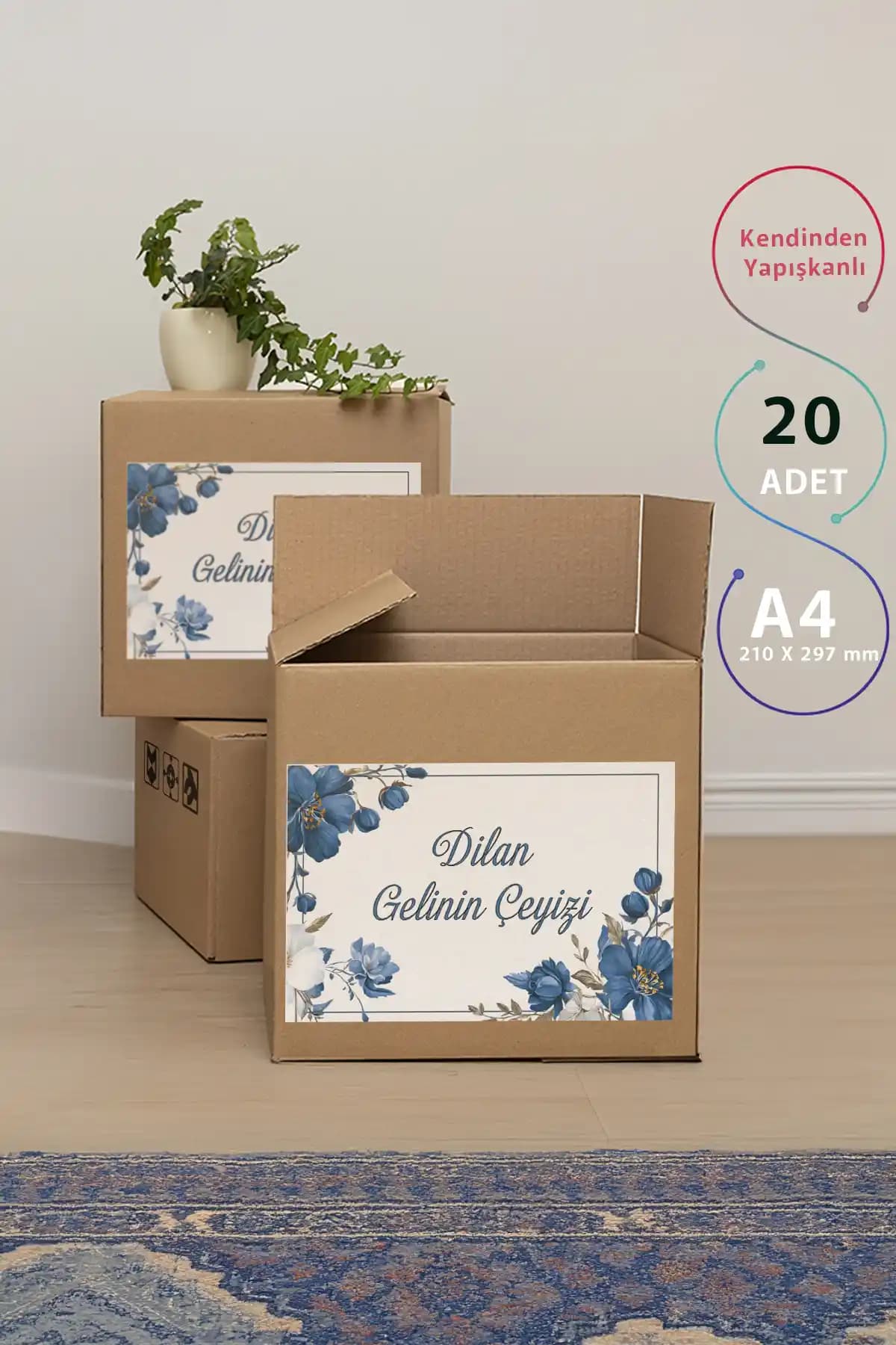 Azresa Mavi Çiçekli Çeyiz Kutusu Etiketi: Estetik ve Kullanışlı Tasarım