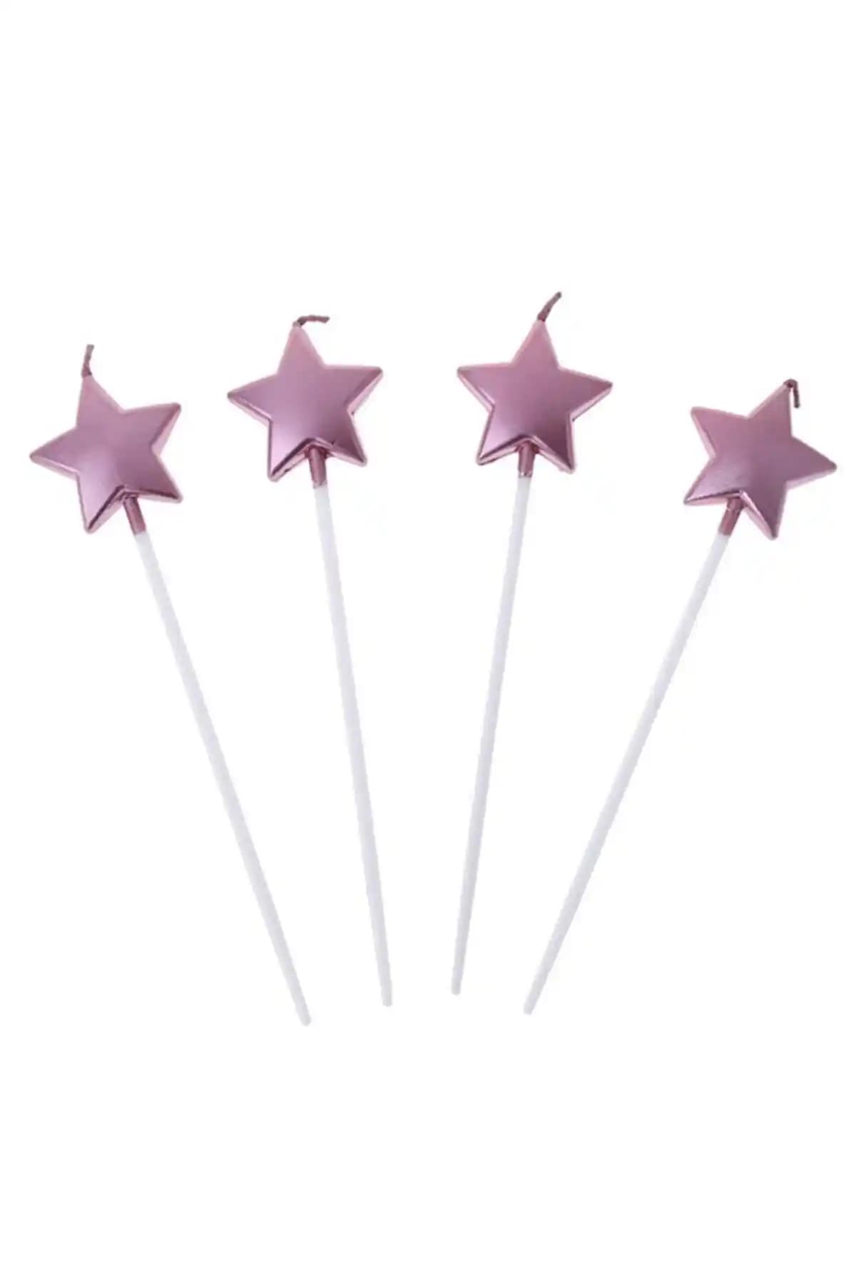 Doğum Günü Partisi İçin Pembe Yıldız Şekilli Mumler 4'lü Paketle Renkli Kutlamalar