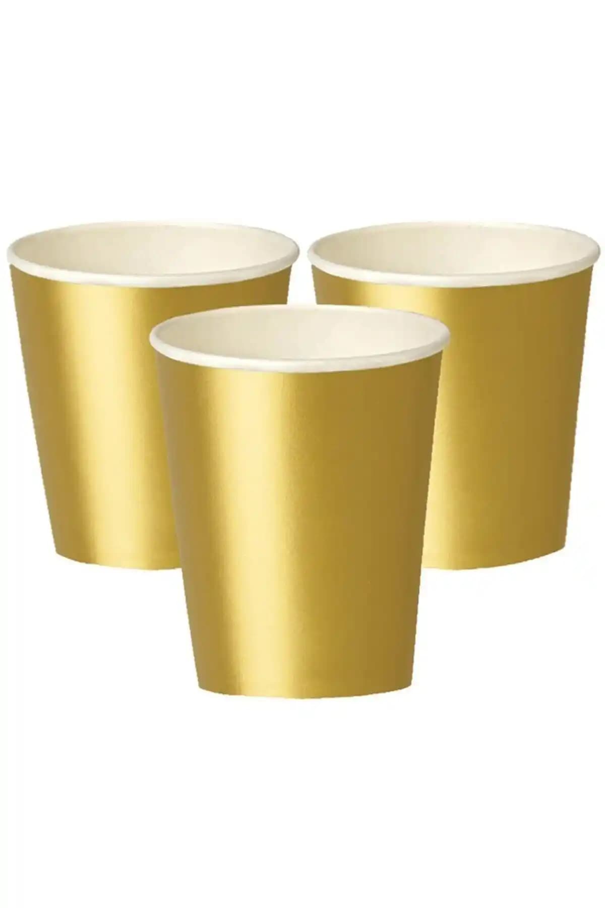 Düvenci Ticaret 8'li Gold Karton Bardaklar Estetik ve Kullanışlı Parti Malzemeleri