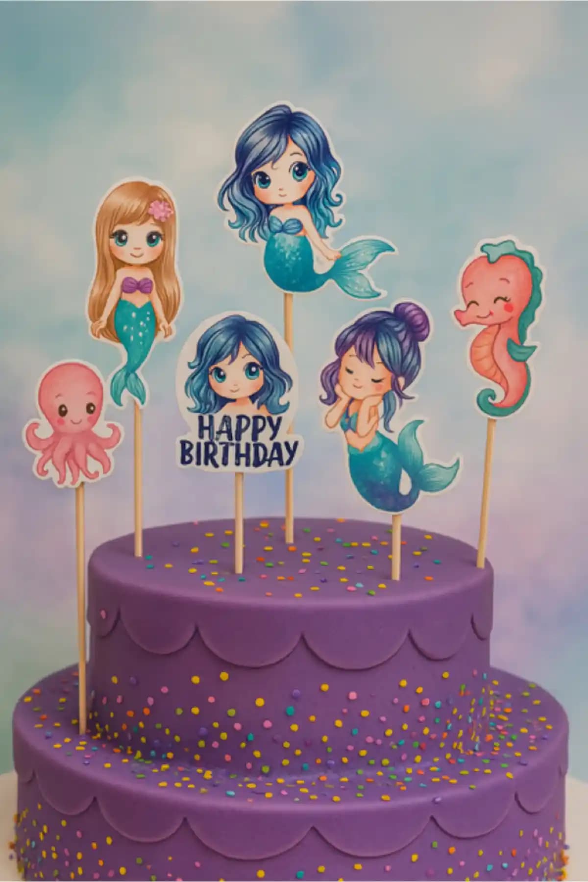 Ege Pastacılık Deniz Kızı Konsept Pasta Süsü Kürdanları Çocuklar İçin Eğlenceli ve Şık Tasarım