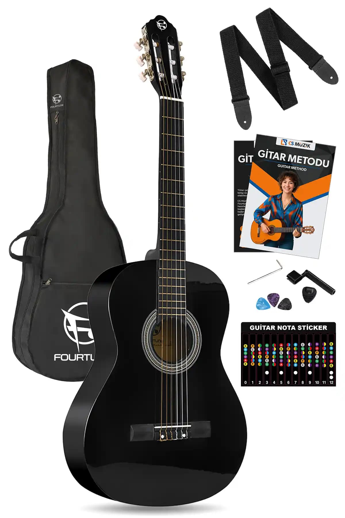Fourtune Luca C-180BK Siyah Klasik Gitar Seti: Dayanıklı ve Şık Enstrüman Seçeneği