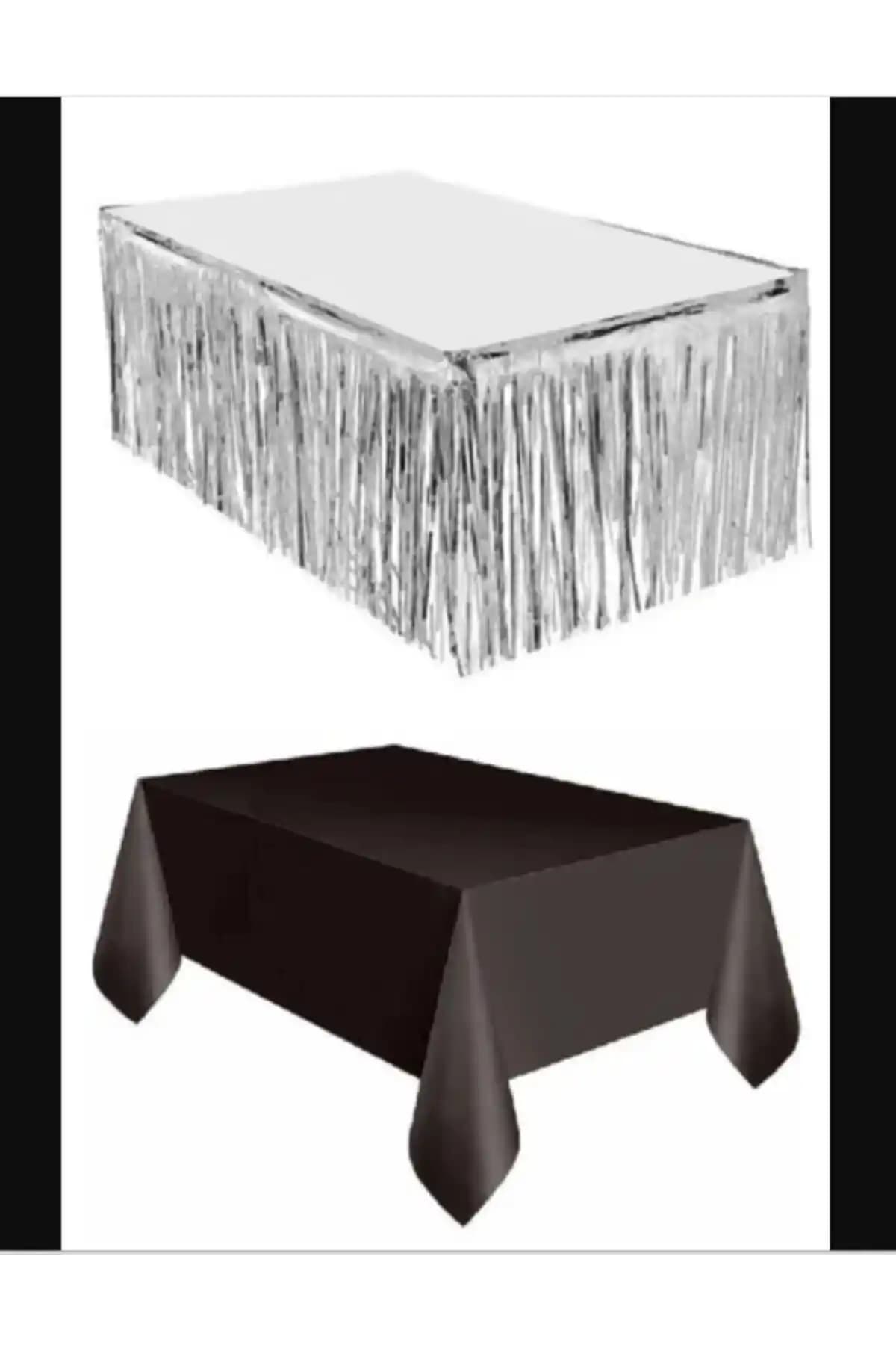 Genel Markalar Gümüş Metalize ve Siyah Plastik Masa Örtüsü Seti Yüksek Kalite ve Pratiklik