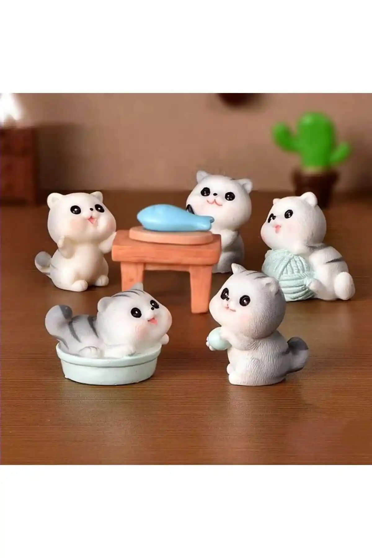 Himi Pasta Süsleri 5'li Kedi ve Balık Maket Kürdanlı Pasta Dekorasyon Seti