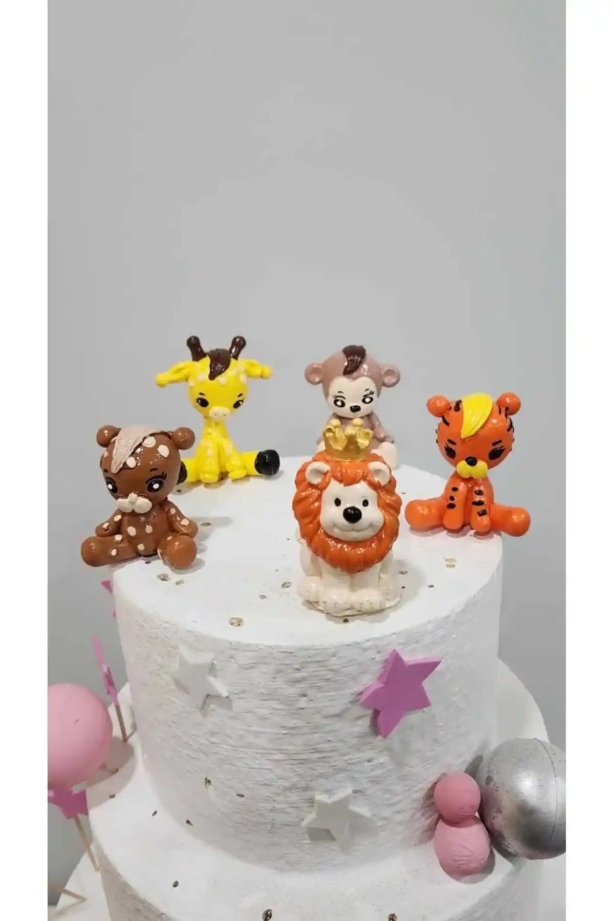 Himi Pasta Süsleri 5'li Safari Hayvanlar Maket Kürdanlı Cupcake Pasta Süsü