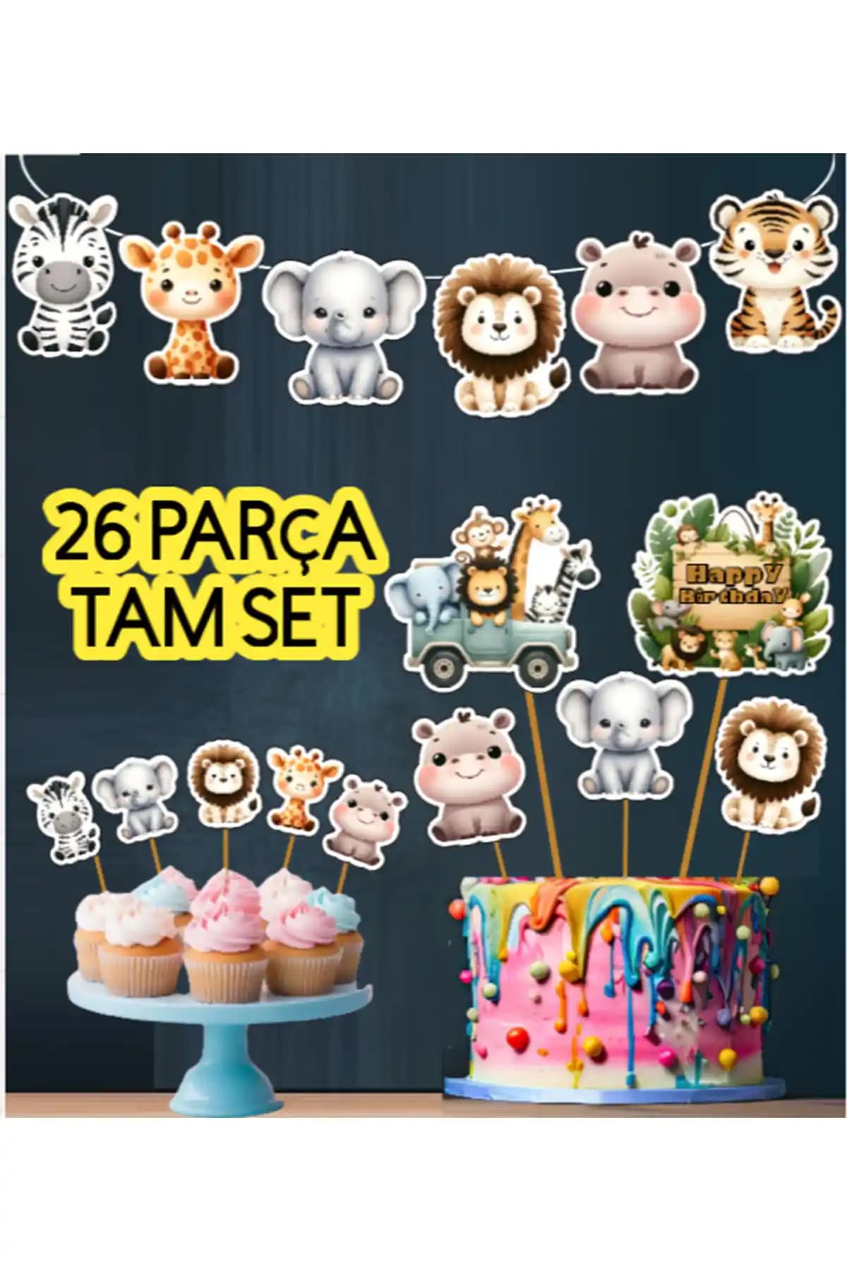 Hiras Dizayn Kuromi54 Safari Hayvanları Temalı Doğum Günü Seti ile Renkli Kutlamalar