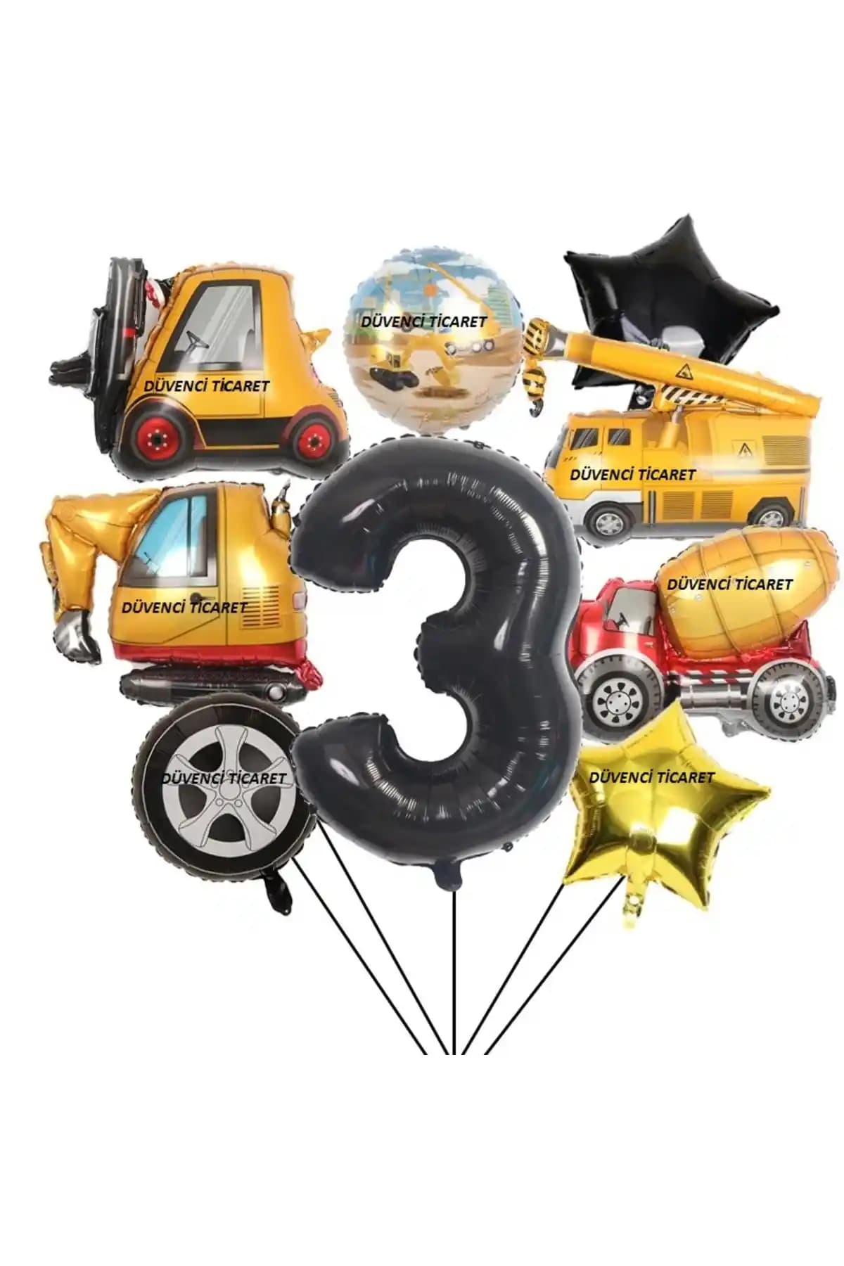 İnşaat Temalı Yaş Balon Seti Çocuk Doğum Günleri ve Partiler İçin Uygun