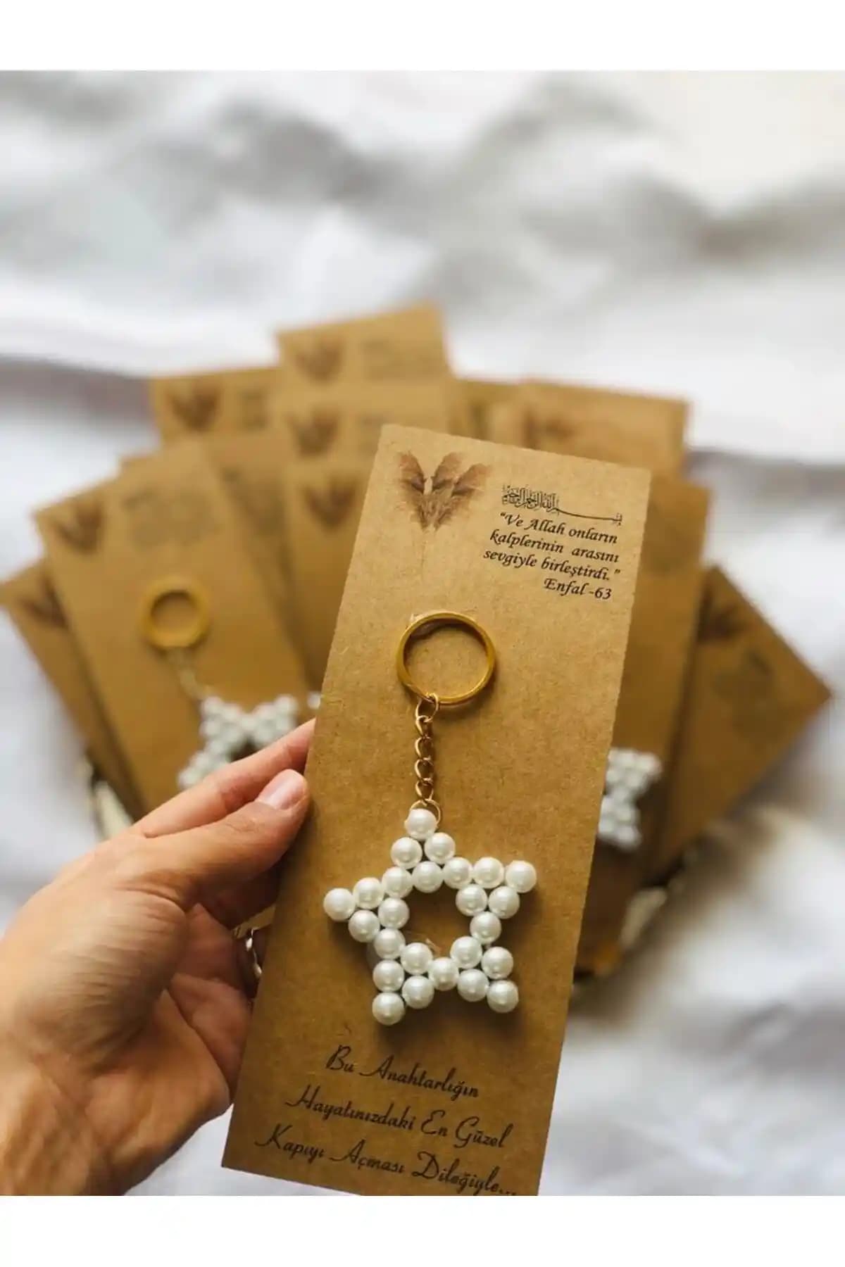 Kişiye Özel İnci Yıldız Motifli Kraft Anahtarlık Seti 15 Adet Şık ve Dayanıklı