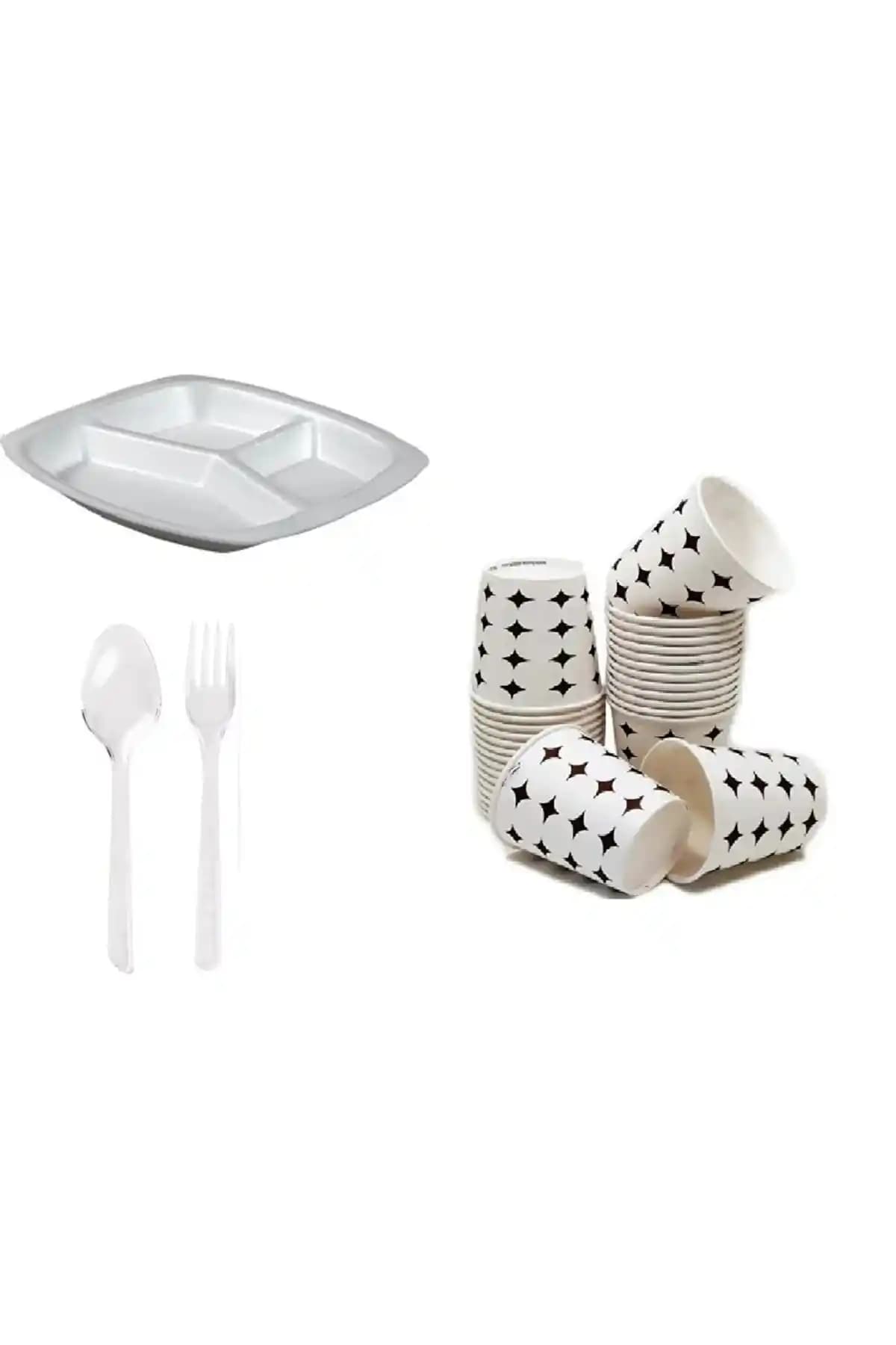 Köpük Üç Göz Tabak Seti 50 Parça Ekonomik ve Çevre Dostu Pratik Sofra Çözümü