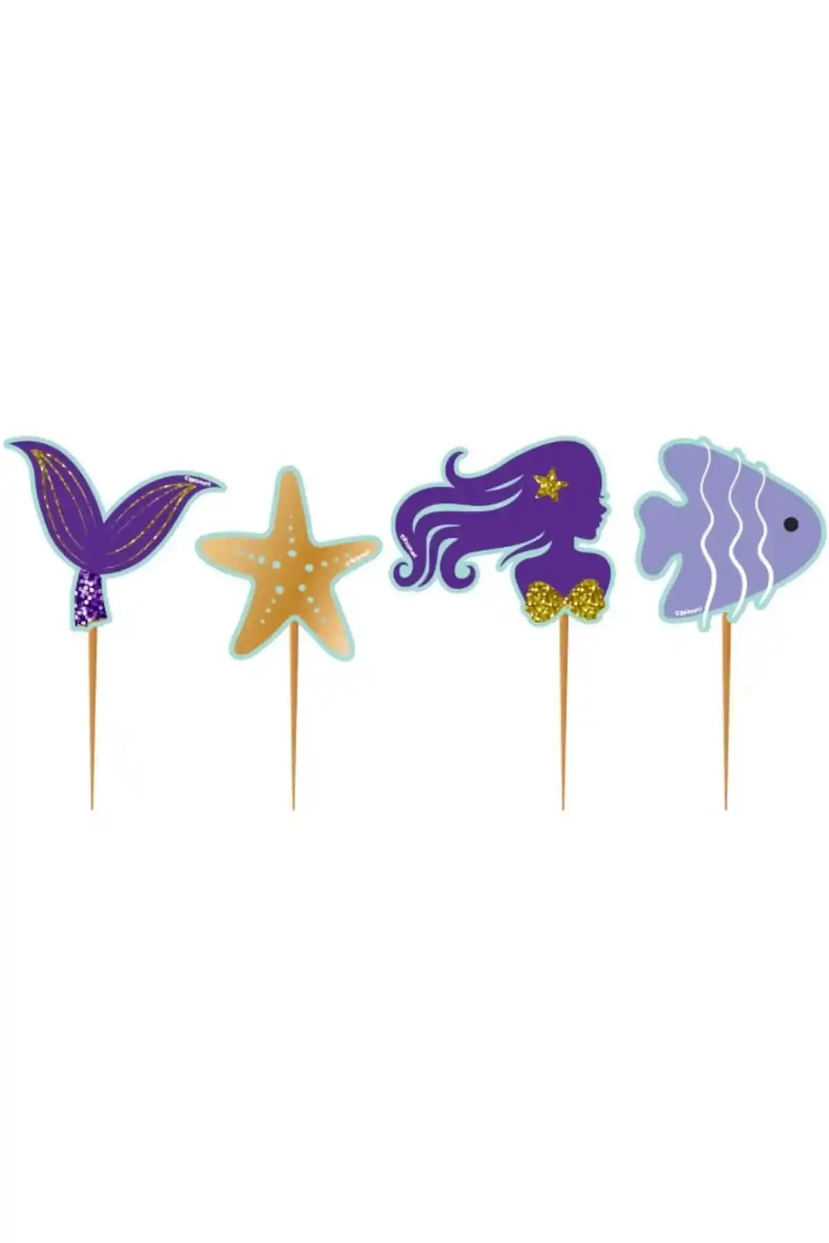 Le Mabelle Lila Deniz Kızı ve Yıldız Kürdan Pasta Süsü - Temalı Dekoratif Pasta Süsü