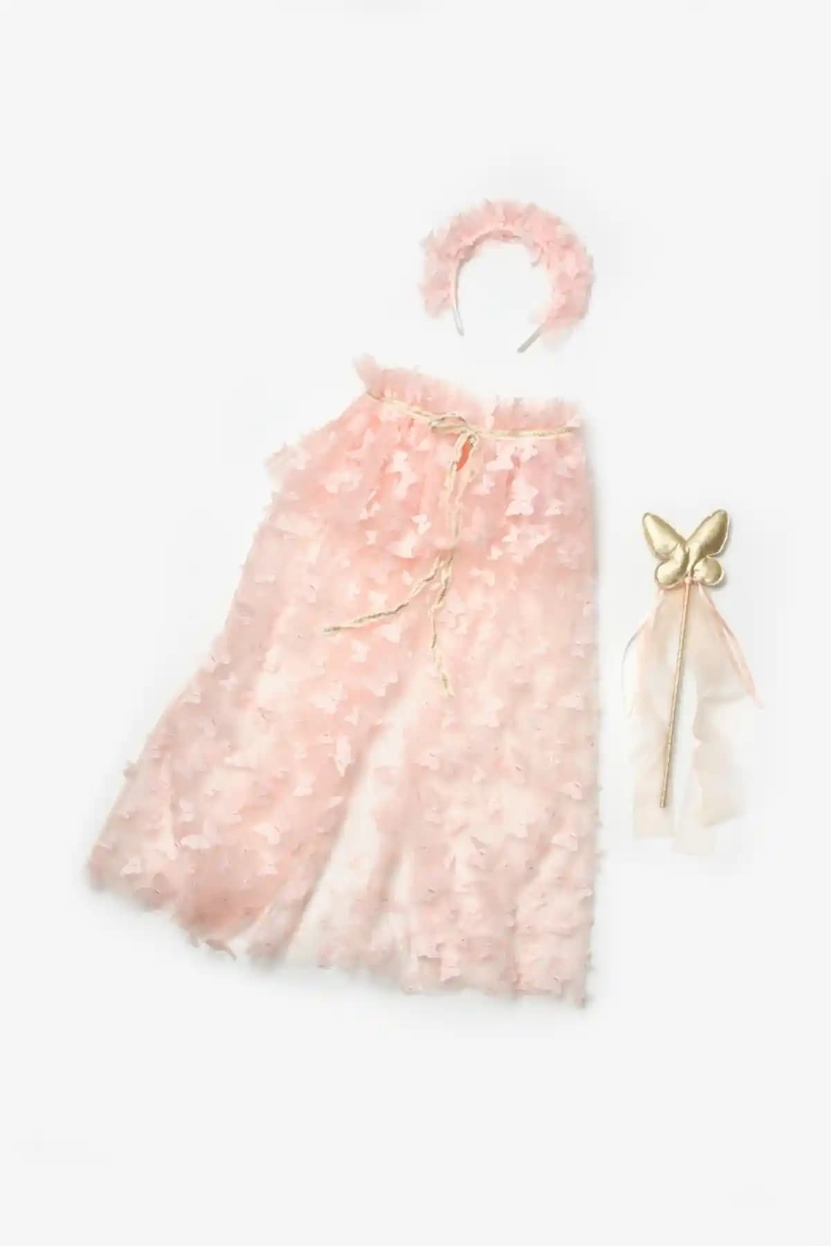 Le Mabelle Somon Kelebek Aplikeli Kız Çocuk Pelerin ve Taç Seti Şık ve Rahat Kullanım İçin