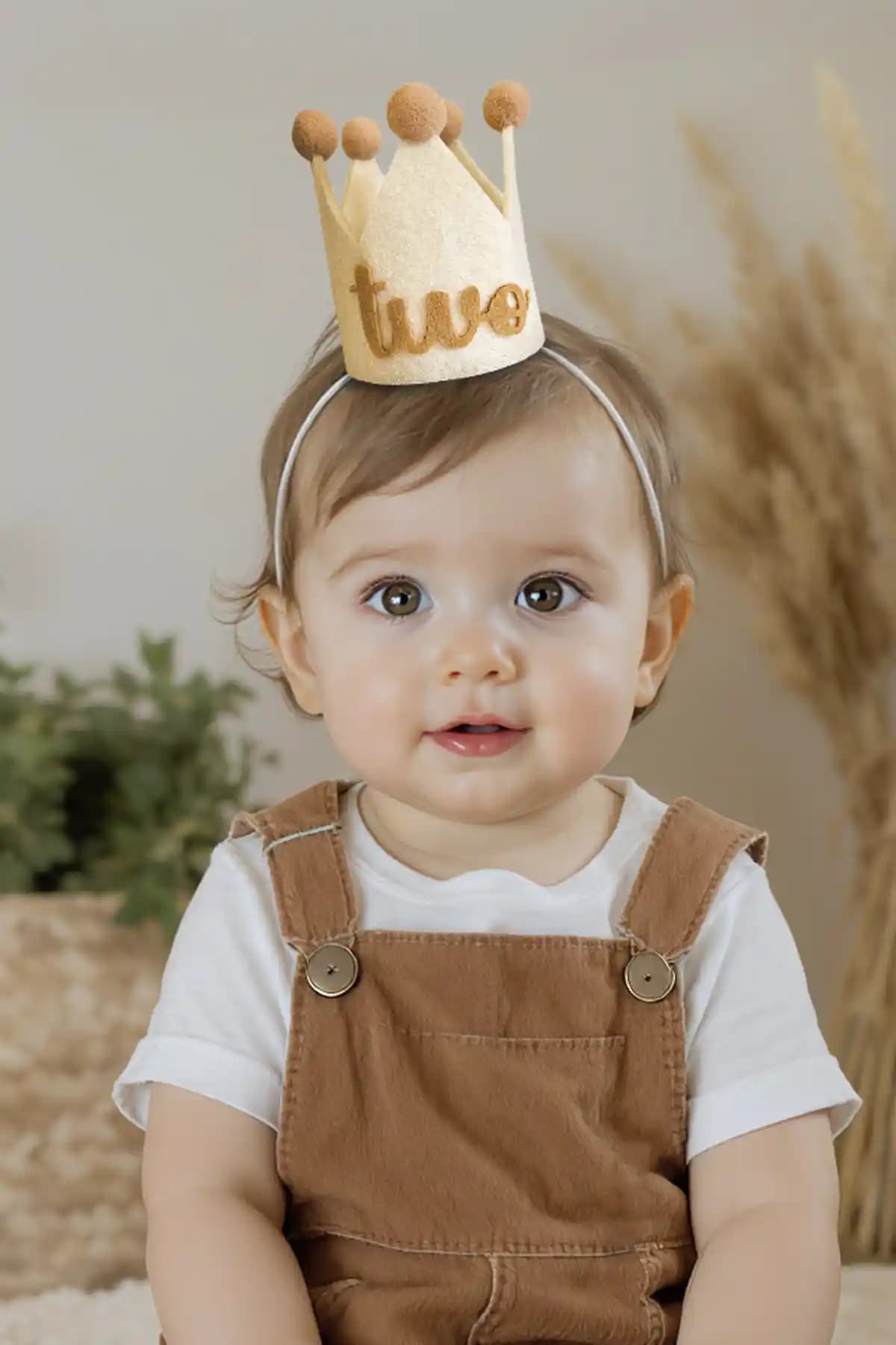 Niksy Design Kahverengi Ponponlu Mini Doğum Günü Tacı Çocuklar İçin Şık ve Pratik Aksesuar