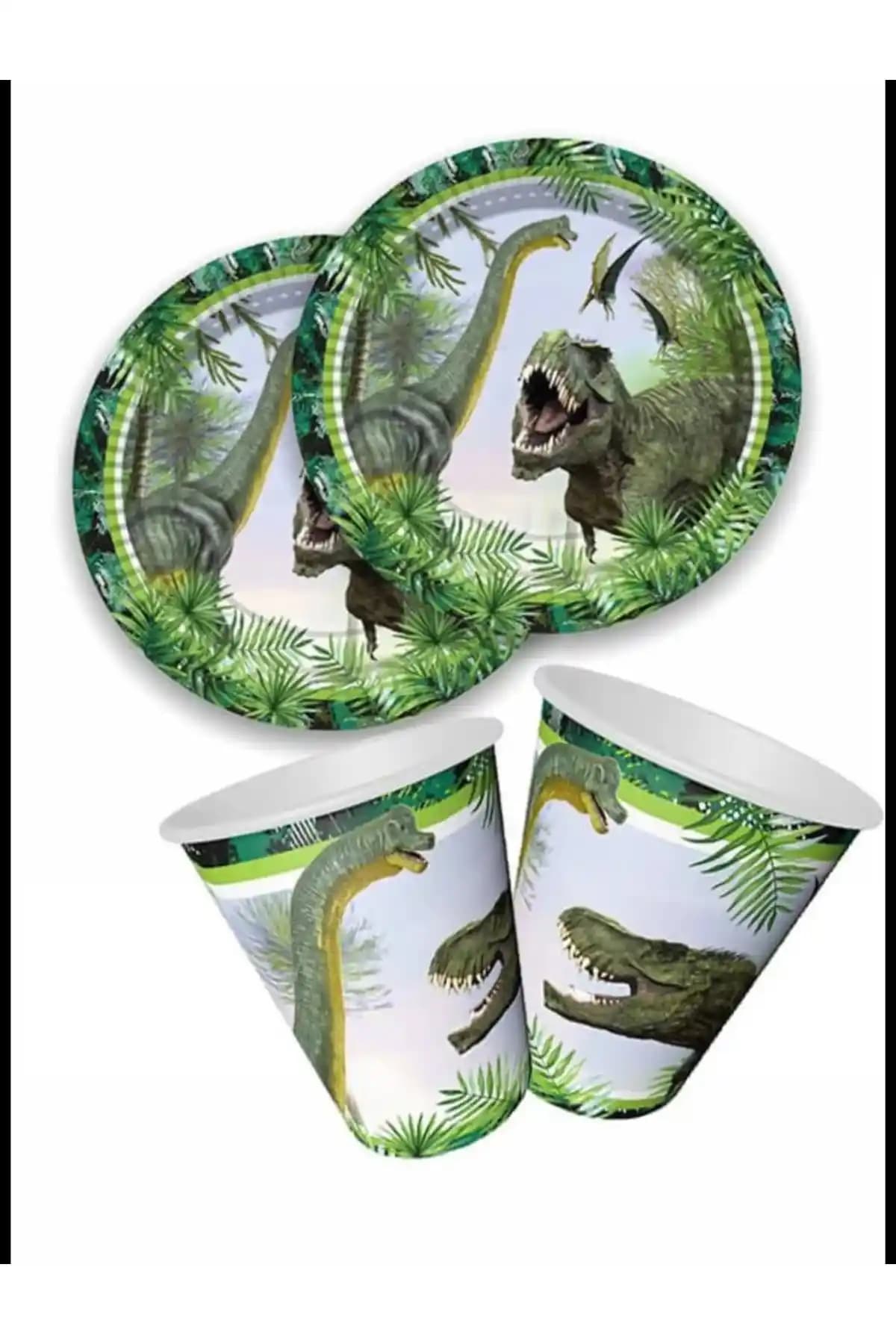 Partifabrik Dinozor Temalı Karton Tabak ve Bardak Seti Çocuklar İçin Eğlenceli ve Dayanıklı