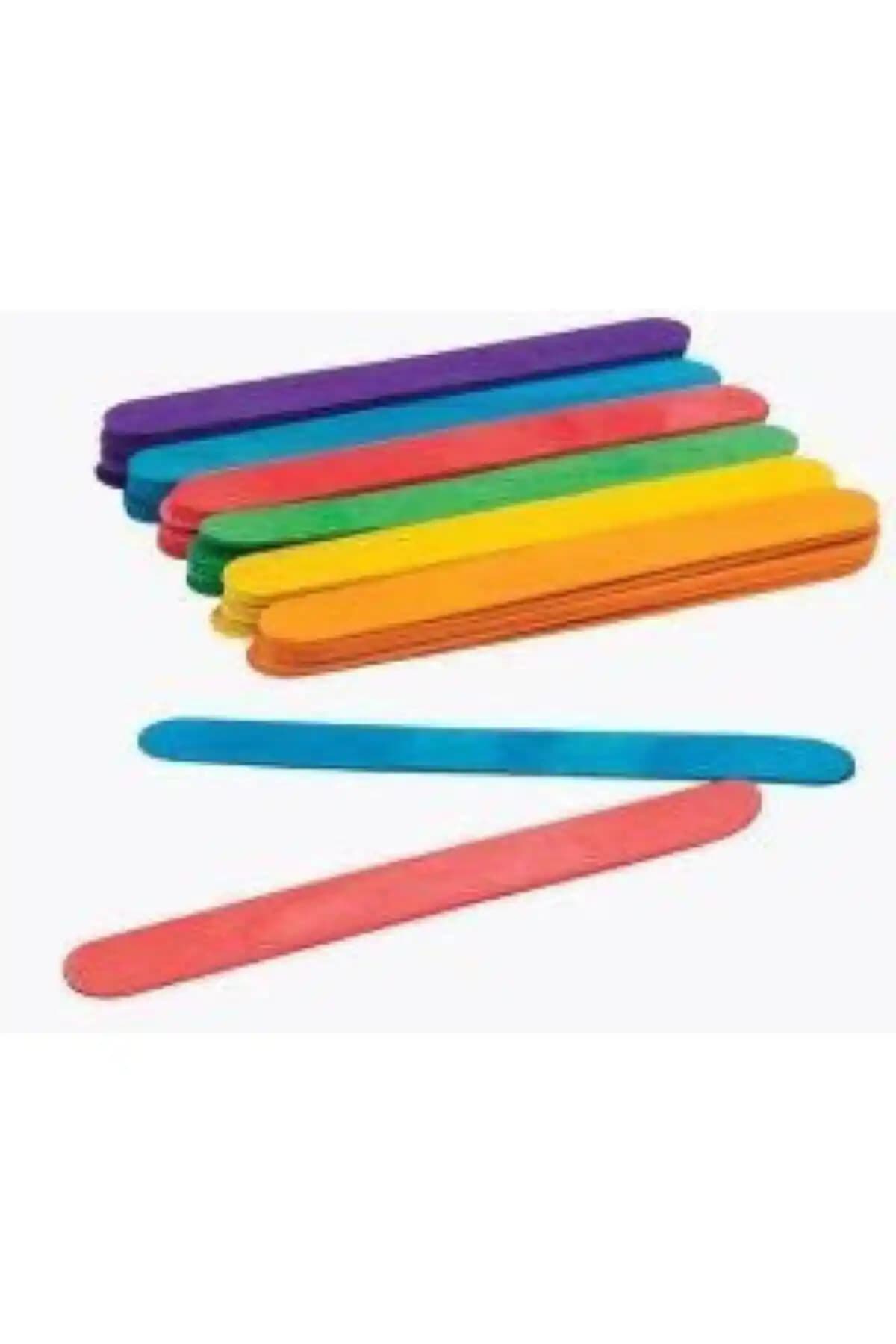 Puti Ahşap Küçük Dil-Dondurma-Abeslang Çubuğu 50'li Renkli Güvenli Çocuk Oyuncağı