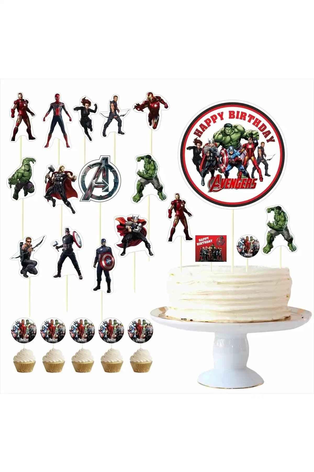 Siyah Parti Evi Avengers Doğum Günü Pasta Süsü ve Kürdan Seti Detaylı Tanıtım