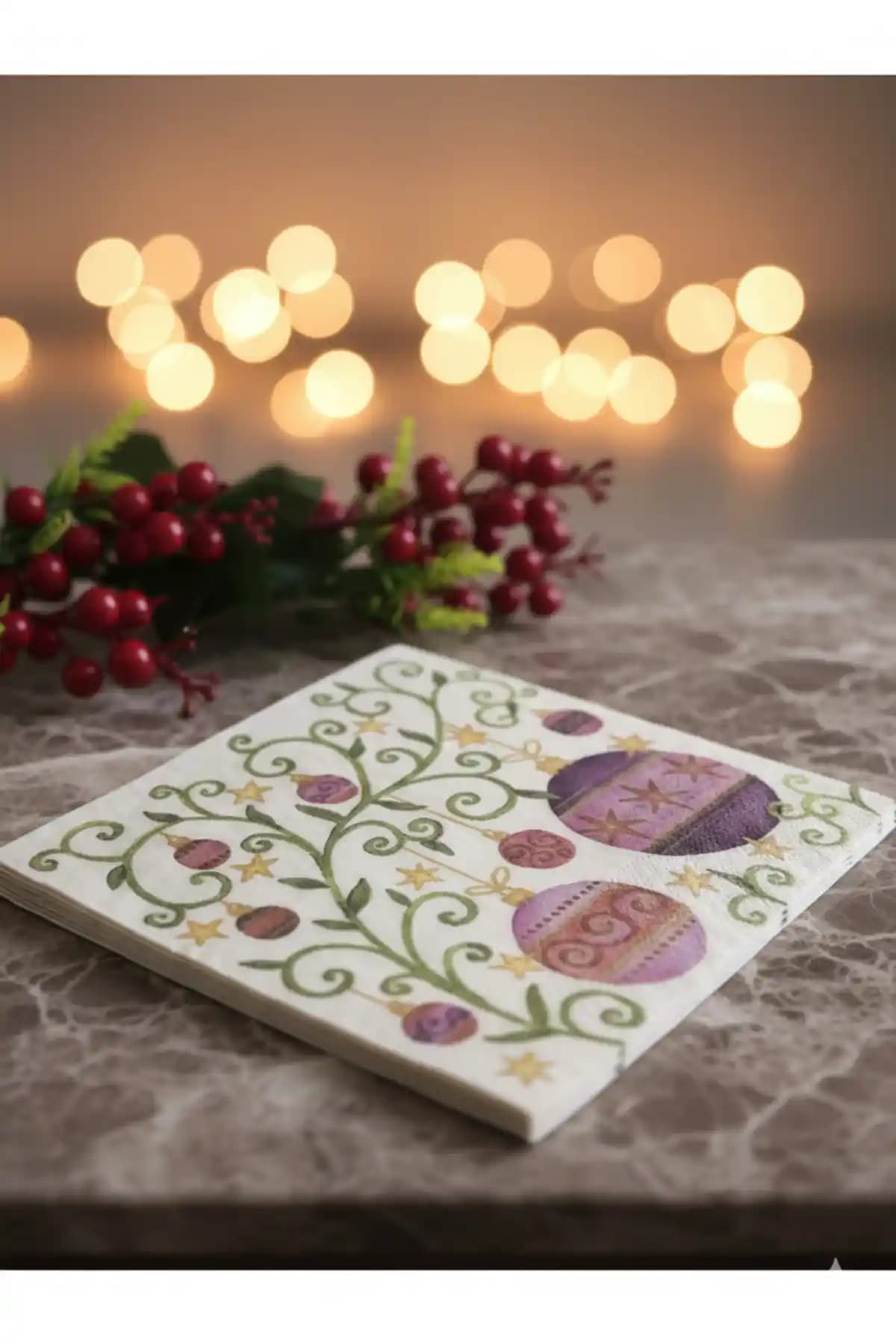 Yılbaşı Renkli Toplar Desenli Kağıt Peçete - Eğlenceli ve Şık Parti Malzemeleri