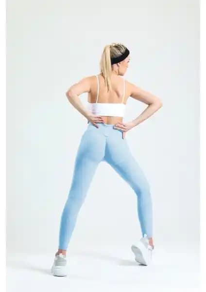 Gymhams Mavi Kalçası Büzgülü ve Push Up Özelliğiyle Yüksek Bel Seamless Tayt