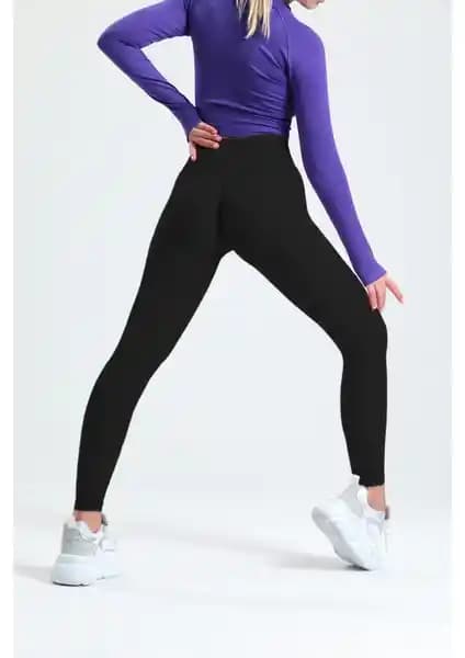 Gymhams Siyah Kalça Büzgülü ve Ekstra Push Up Seamless Yüksek Bel Kalça Şekillendirici Tayt