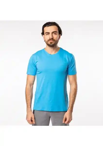 Slazenger SANDER KTN Erkek Mavi Pamuklu Tişört Modern ve Konforlu Tasarım