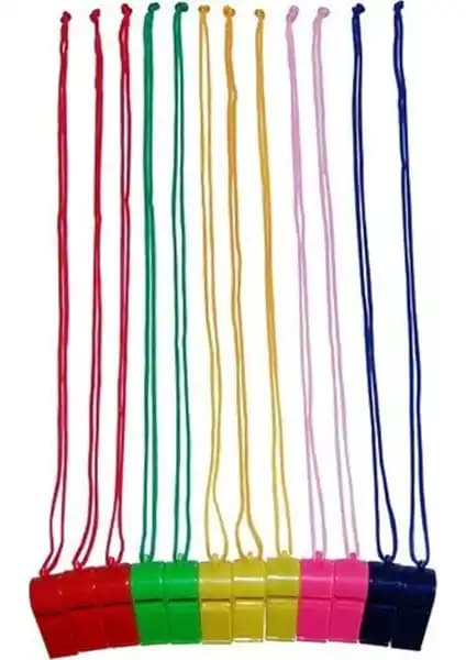 Tryon Unisex Renkli Düdük İpli Plastik 12'li Set Spor ve Eğitim İçin Uygun