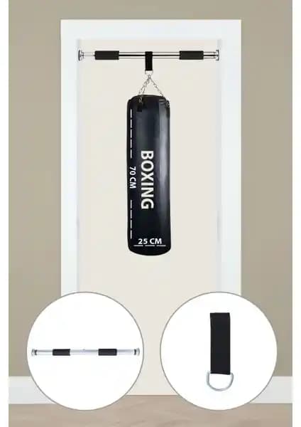 Evde Çok Yönlü Spor ve Fitness İçin Dayanıklı Boks Torbası ve Barfiks Demiri Seti