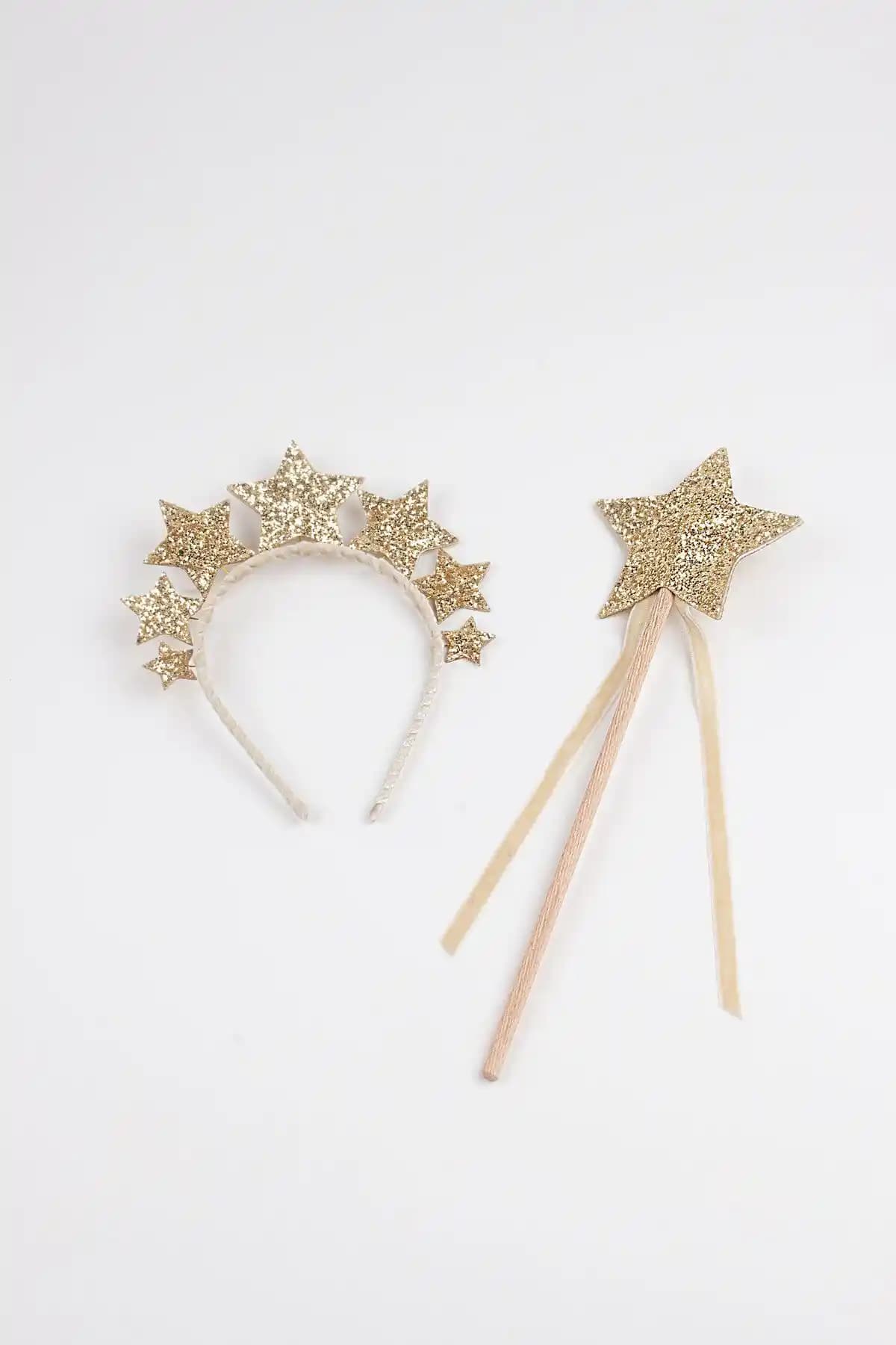 DUCA Kristal Malzemeli Kadife Taç ve Asa Seti Çocuklar İçin Şık ve Dayanıklı Aksesuar